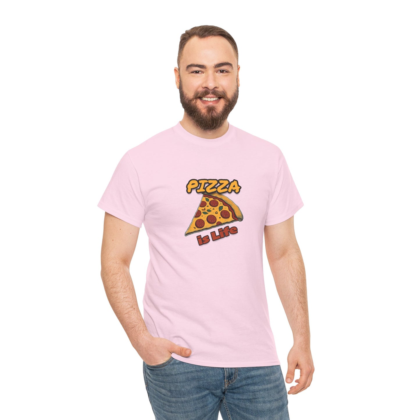 Pizza is Life Unisex-T-Shirt aus schwerer Baumwolle – lustiges und bequemes T-Shirt für Feinschmecker