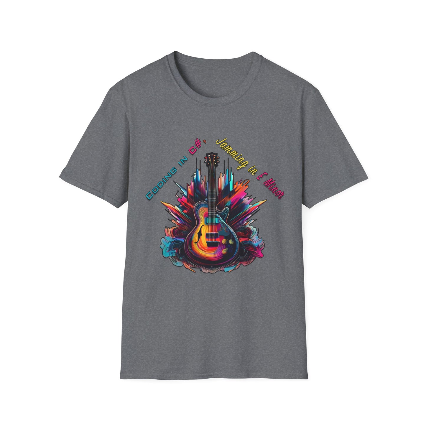 Unisex-T-Shirt für Musikliebhaber mit Gitarre – Coding in C#, Jamming in E-Moll-Design
