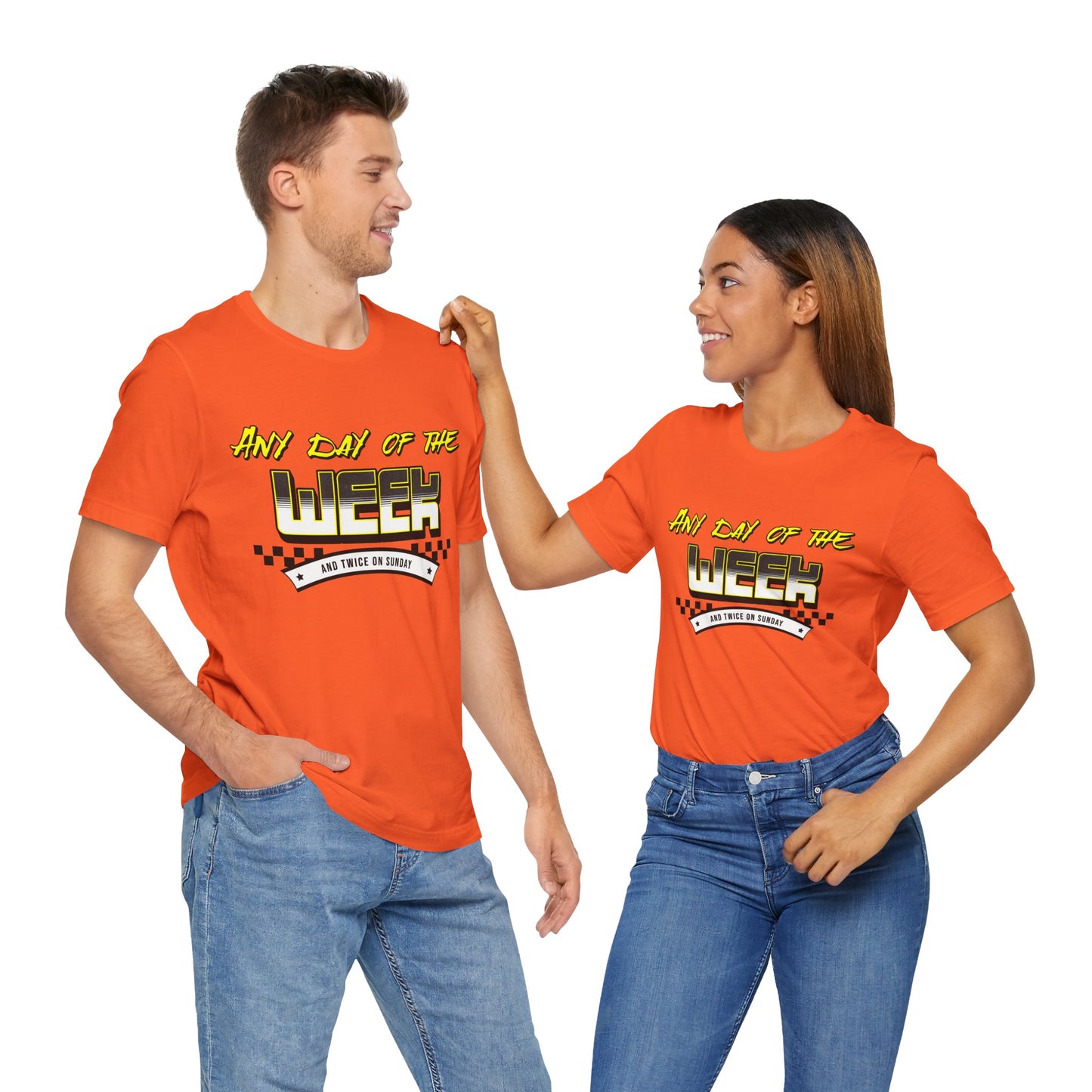Sunday Vibes T-Shirt mit „Jeder Tag der Woche und zweimal an einem Sonntag“