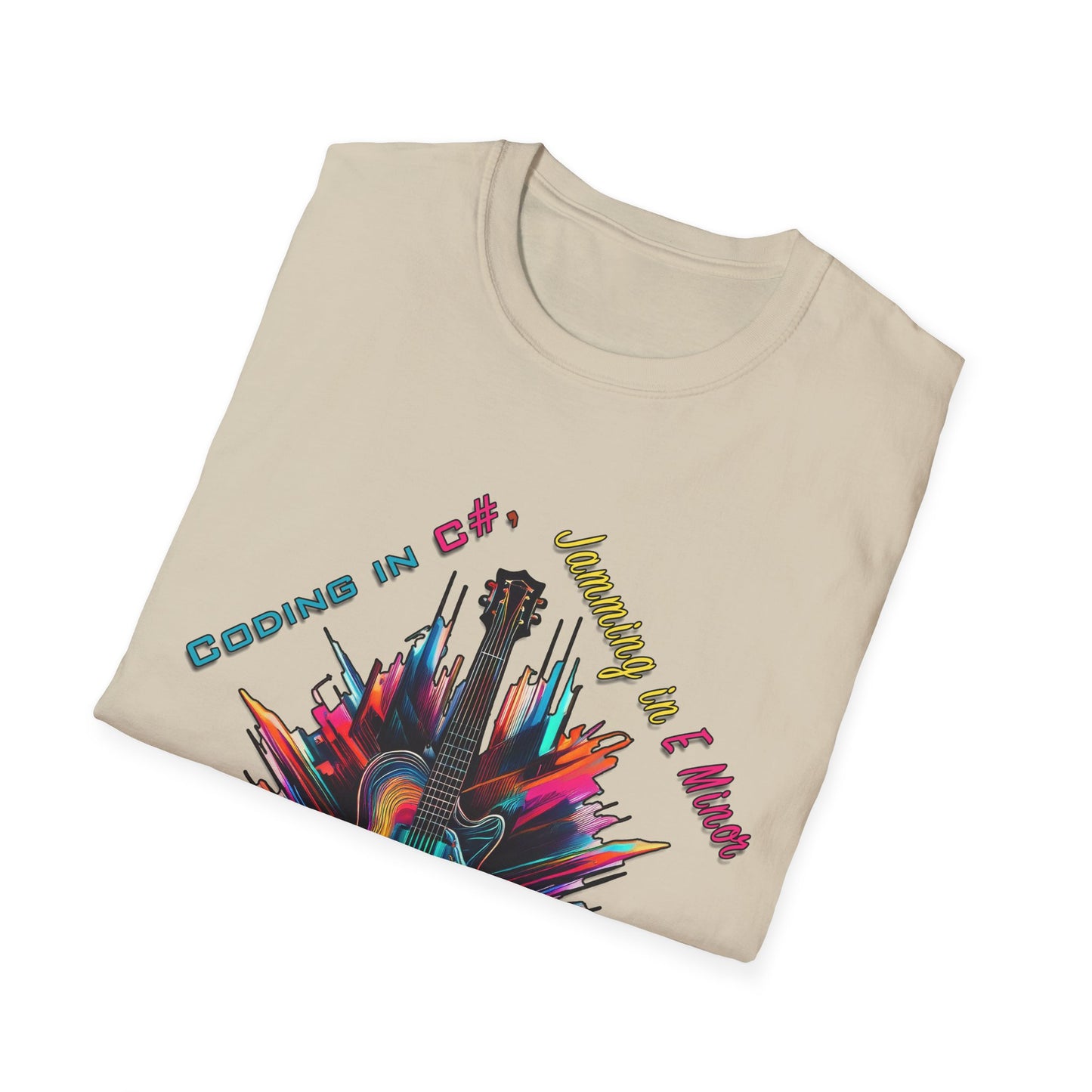 Unisex-T-Shirt für Musikliebhaber mit Gitarre – Coding in C#, Jamming in E-Moll-Design