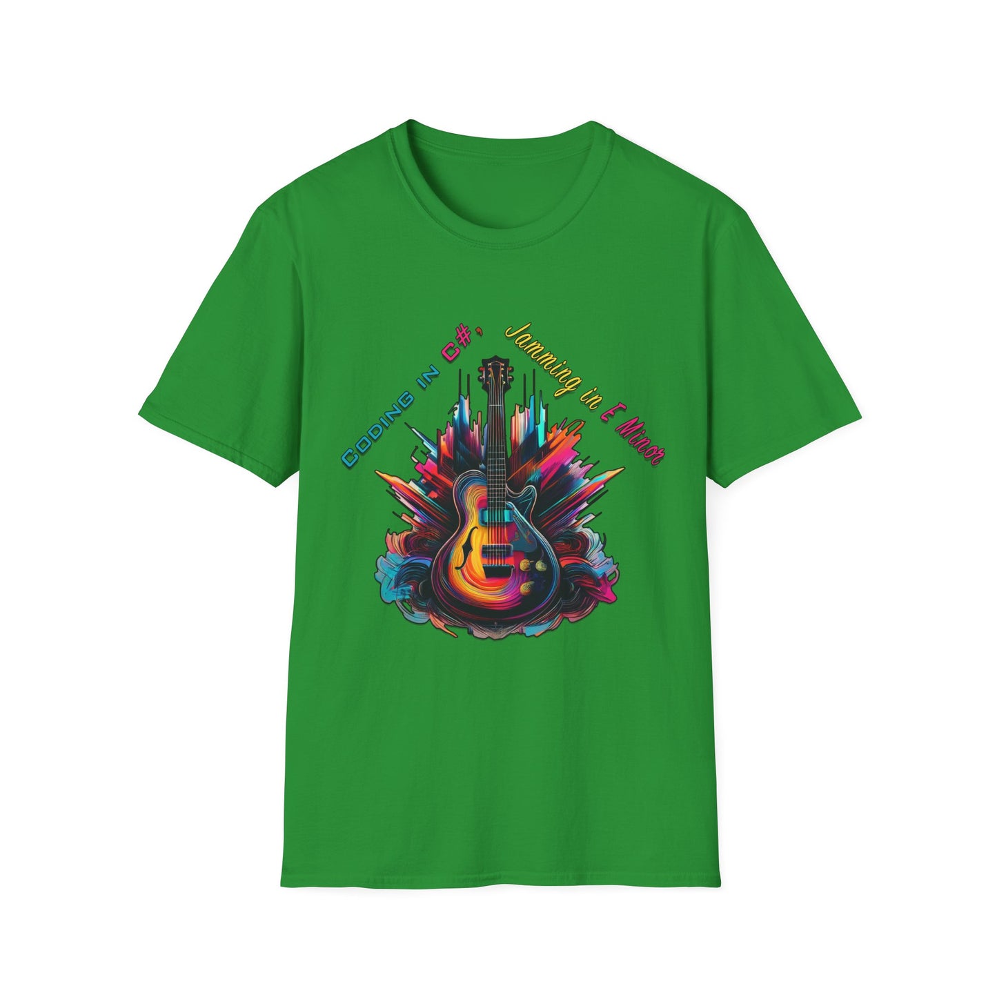Unisex-T-Shirt für Musikliebhaber mit Gitarre – Coding in C#, Jamming in E-Moll-Design