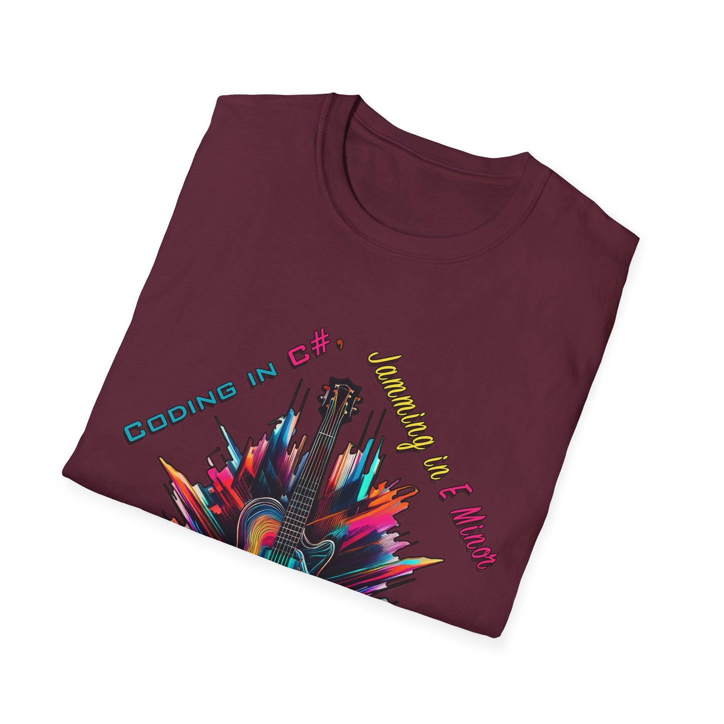 Unisex-T-Shirt für Musikliebhaber mit Gitarre – Coding in C#, Jamming in E-Moll-Design