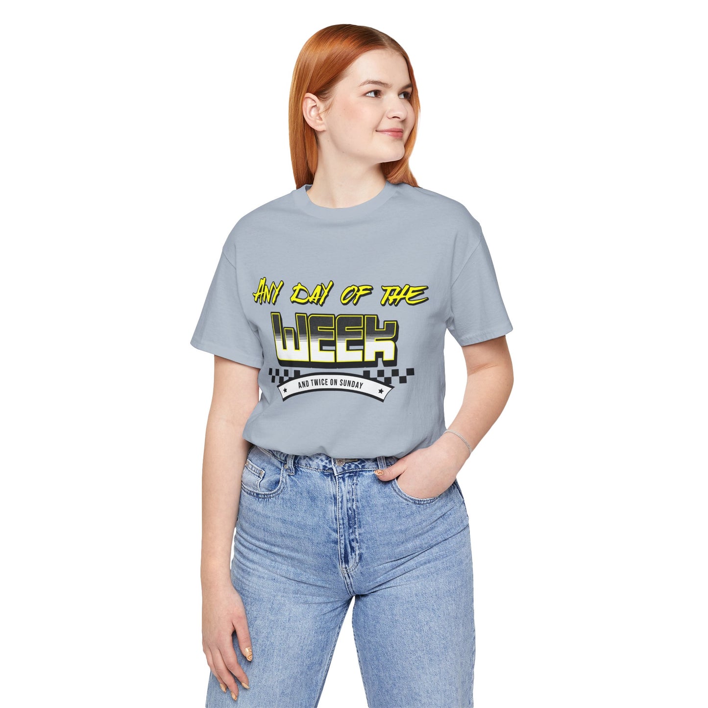 Sunday Vibes T-Shirt mit „Jeder Tag der Woche und zweimal an einem Sonntag“
