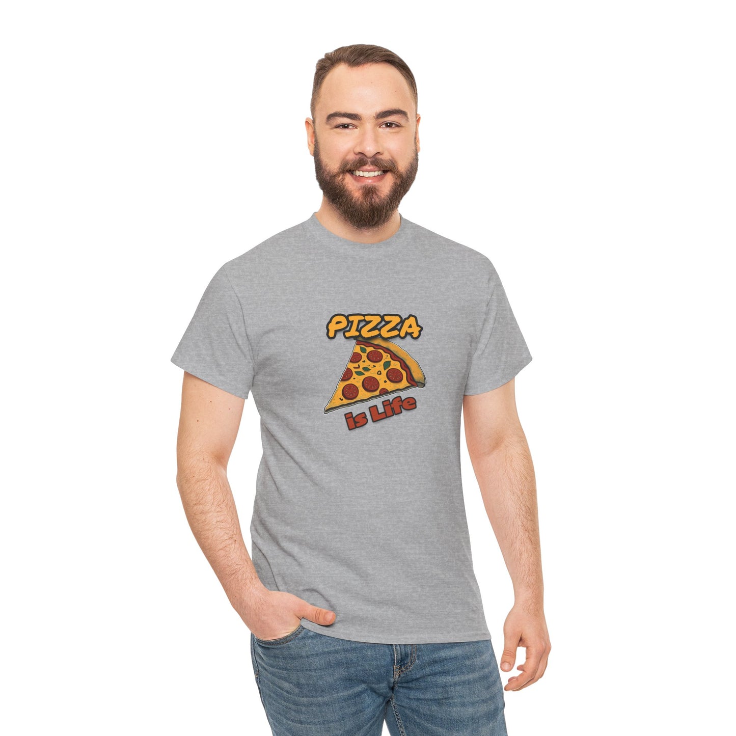 Pizza is Life Unisex-T-Shirt aus schwerer Baumwolle – lustiges und bequemes T-Shirt für Feinschmecker