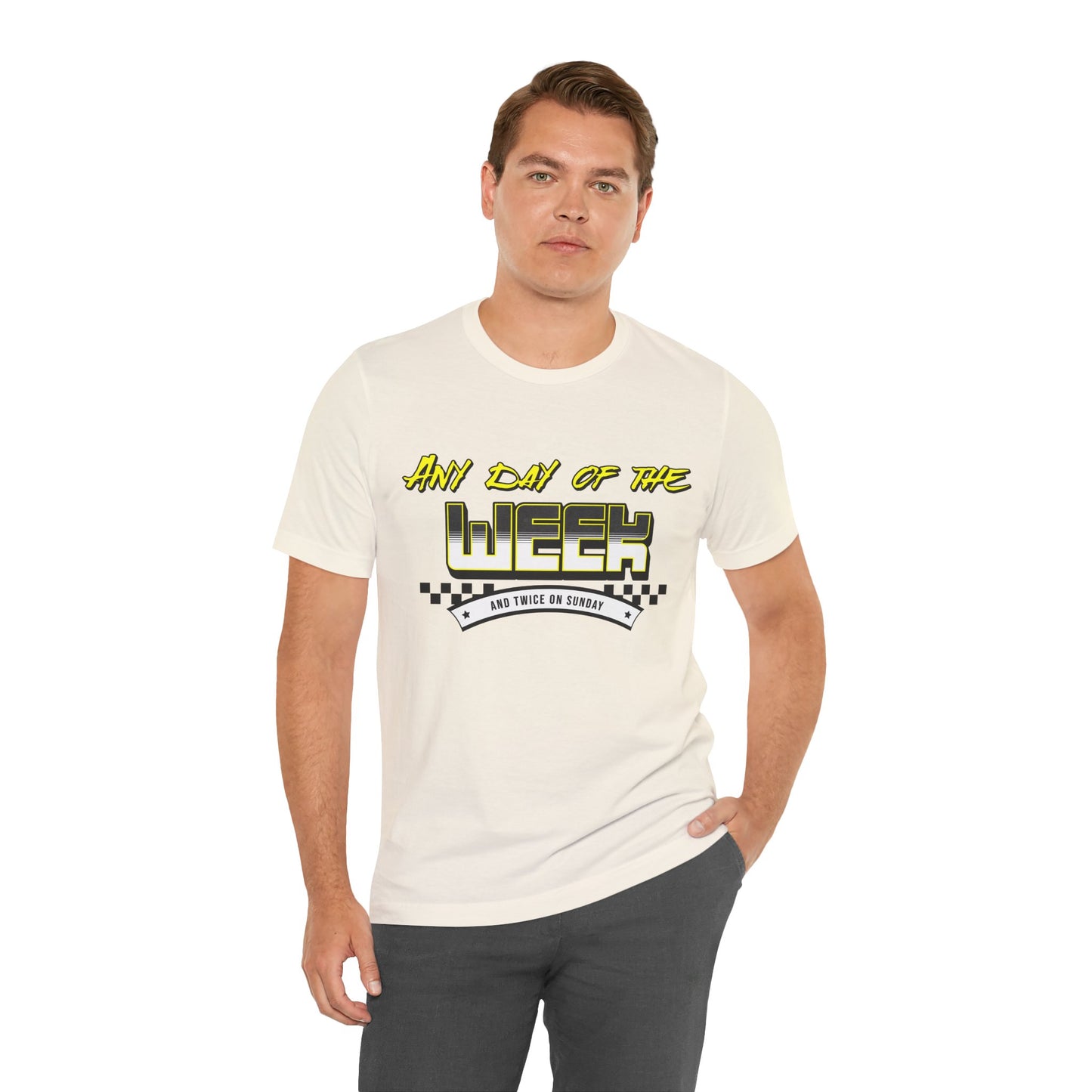 Sunday Vibes T-Shirt mit „Jeder Tag der Woche und zweimal an einem Sonntag“