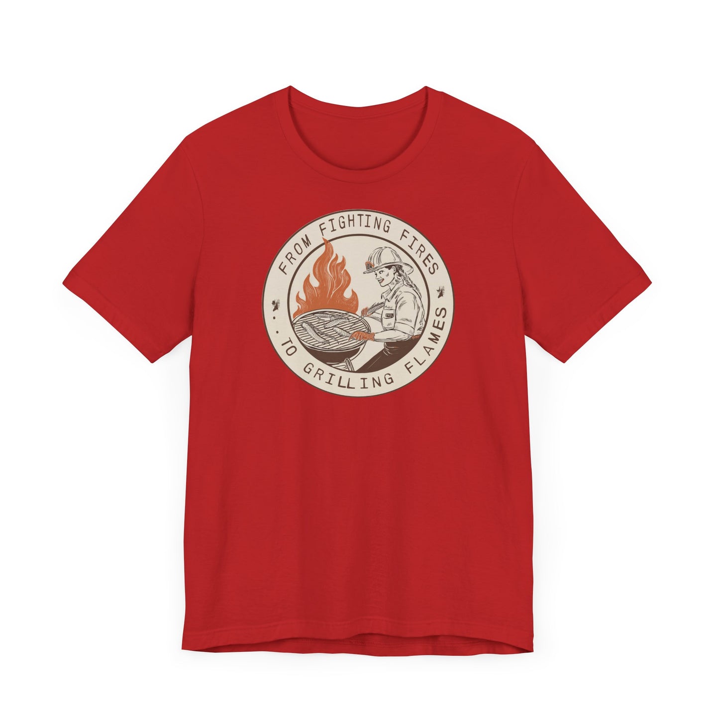 T-shirt à manches courtes Firefighter Grilling – De la lutte contre les incendies aux flammes des grillades