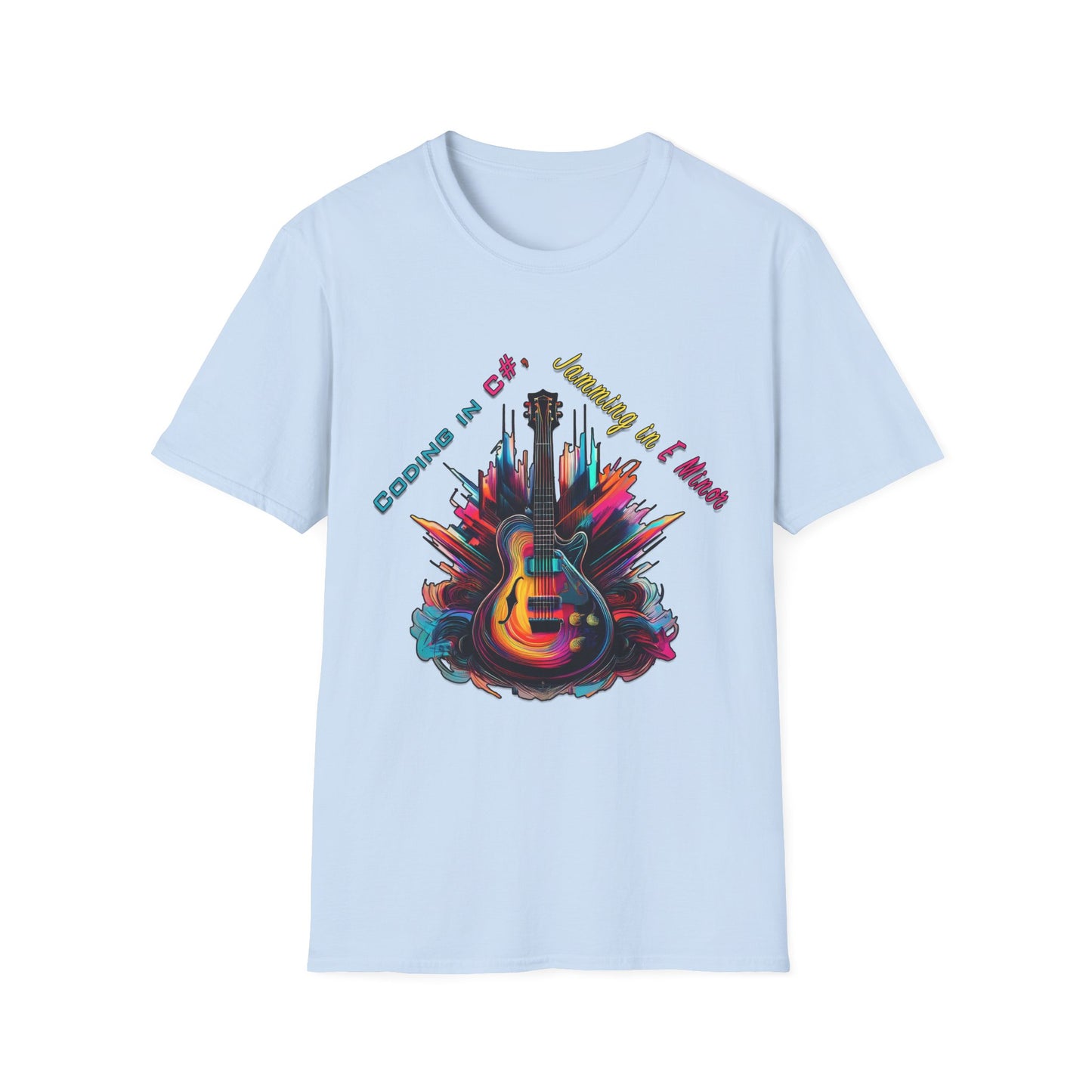 Unisex-T-Shirt für Musikliebhaber mit Gitarre – Coding in C#, Jamming in E-Moll-Design