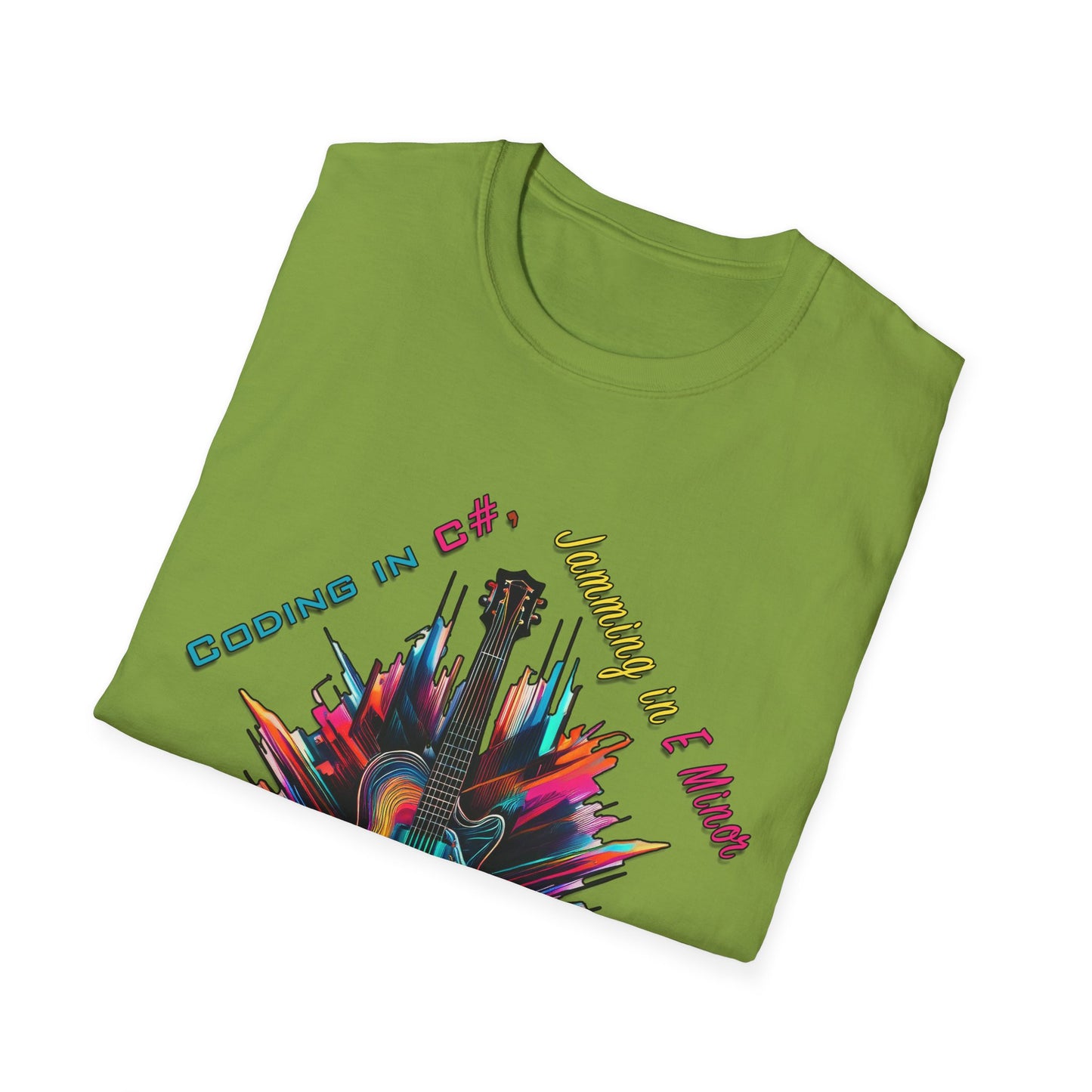 Unisex-T-Shirt für Musikliebhaber mit Gitarre – Coding in C#, Jamming in E-Moll-Design