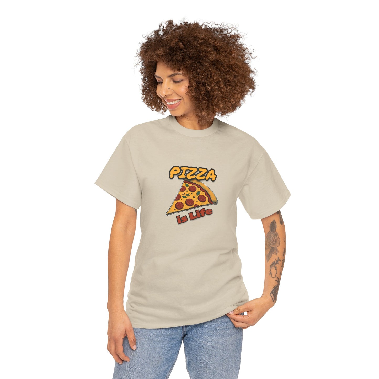 Pizza is Life Unisex-T-Shirt aus schwerer Baumwolle – lustiges und bequemes T-Shirt für Feinschmecker