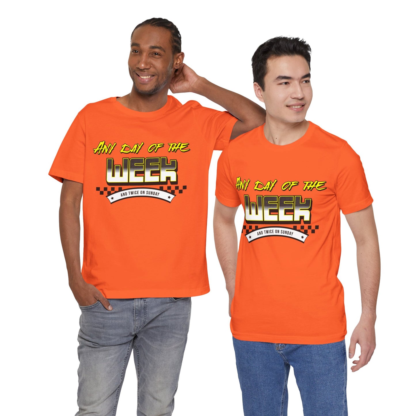 Sunday Vibes T-Shirt mit „Jeder Tag der Woche und zweimal an einem Sonntag“