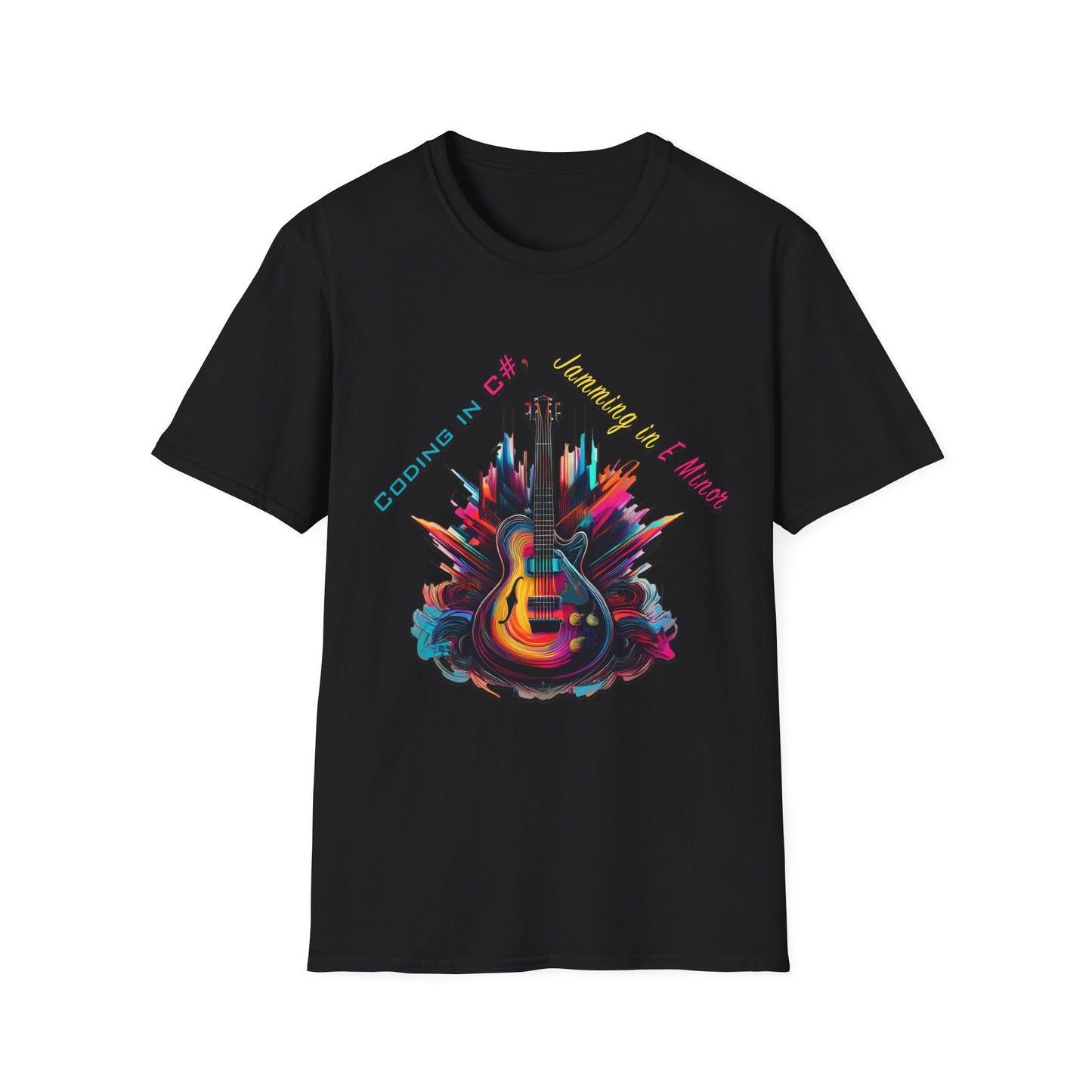 Unisex-T-Shirt für Musikliebhaber mit Gitarre – Coding in C#, Jamming in E-Moll-Design