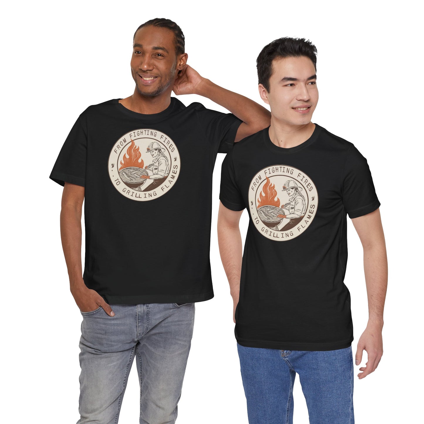 T-shirt à manches courtes Firefighter Grilling – De la lutte contre les incendies aux flammes des grillades