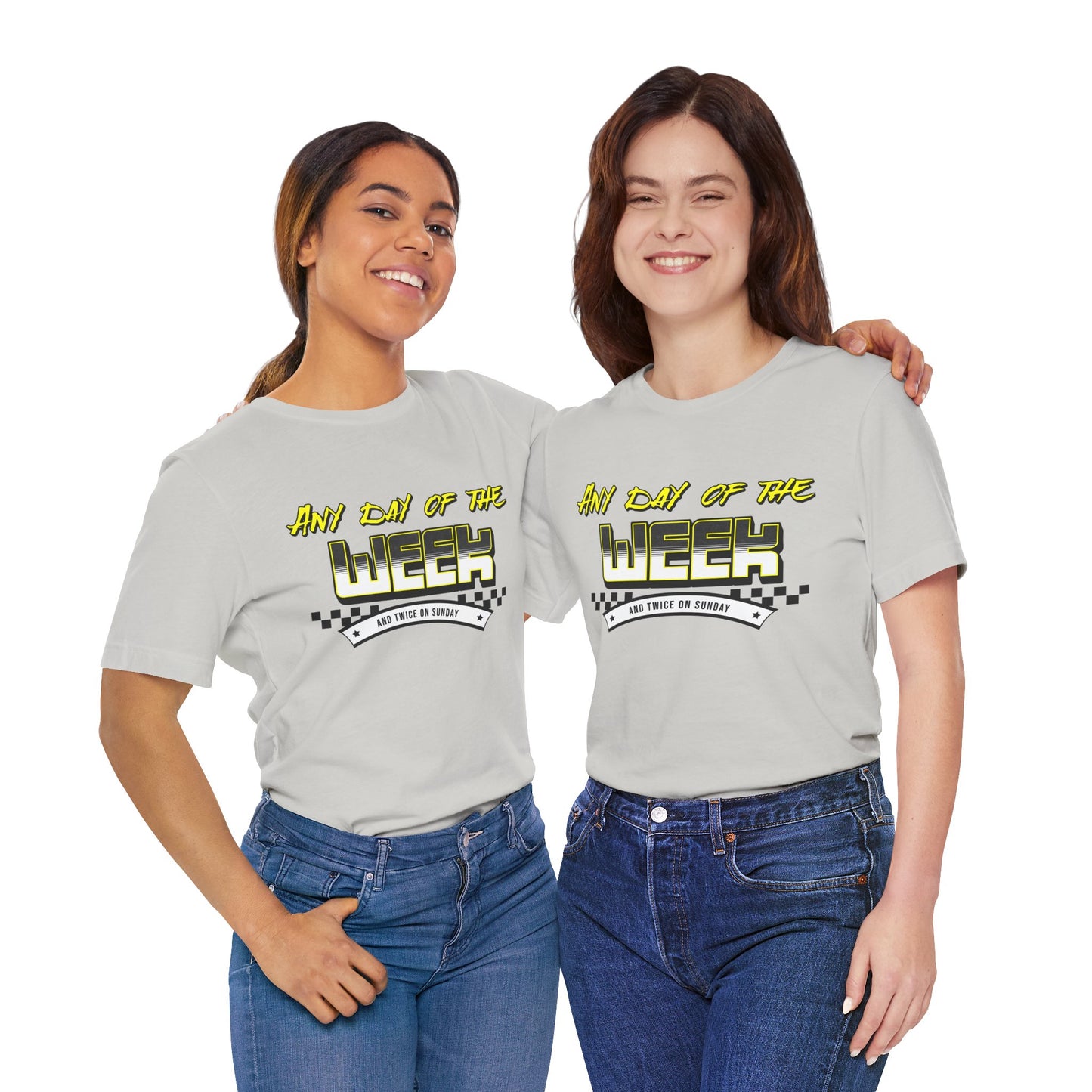 Sunday Vibes T-Shirt mit „Jeder Tag der Woche und zweimal an einem Sonntag“