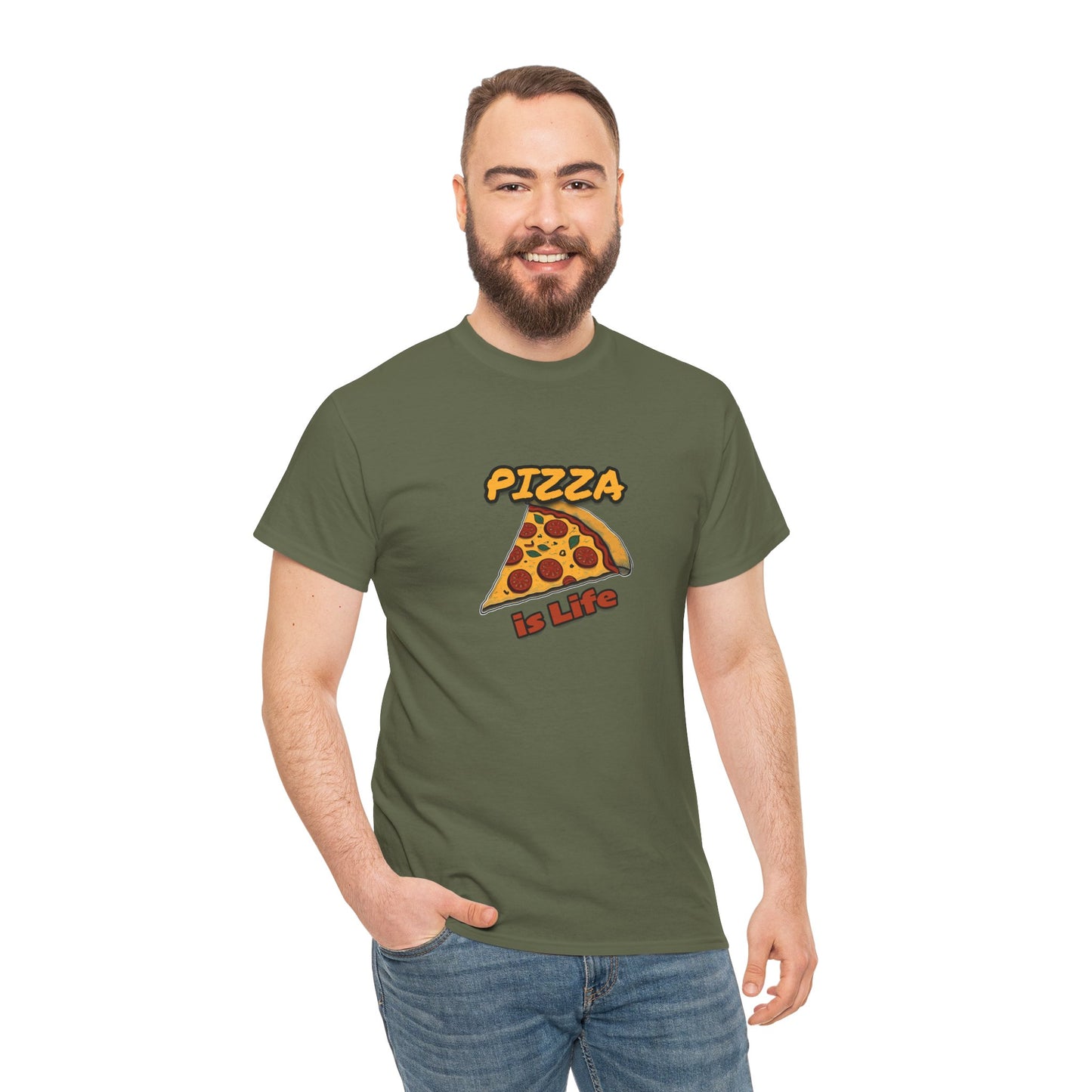 Pizza is Life Unisex-T-Shirt aus schwerer Baumwolle – lustiges und bequemes T-Shirt für Feinschmecker