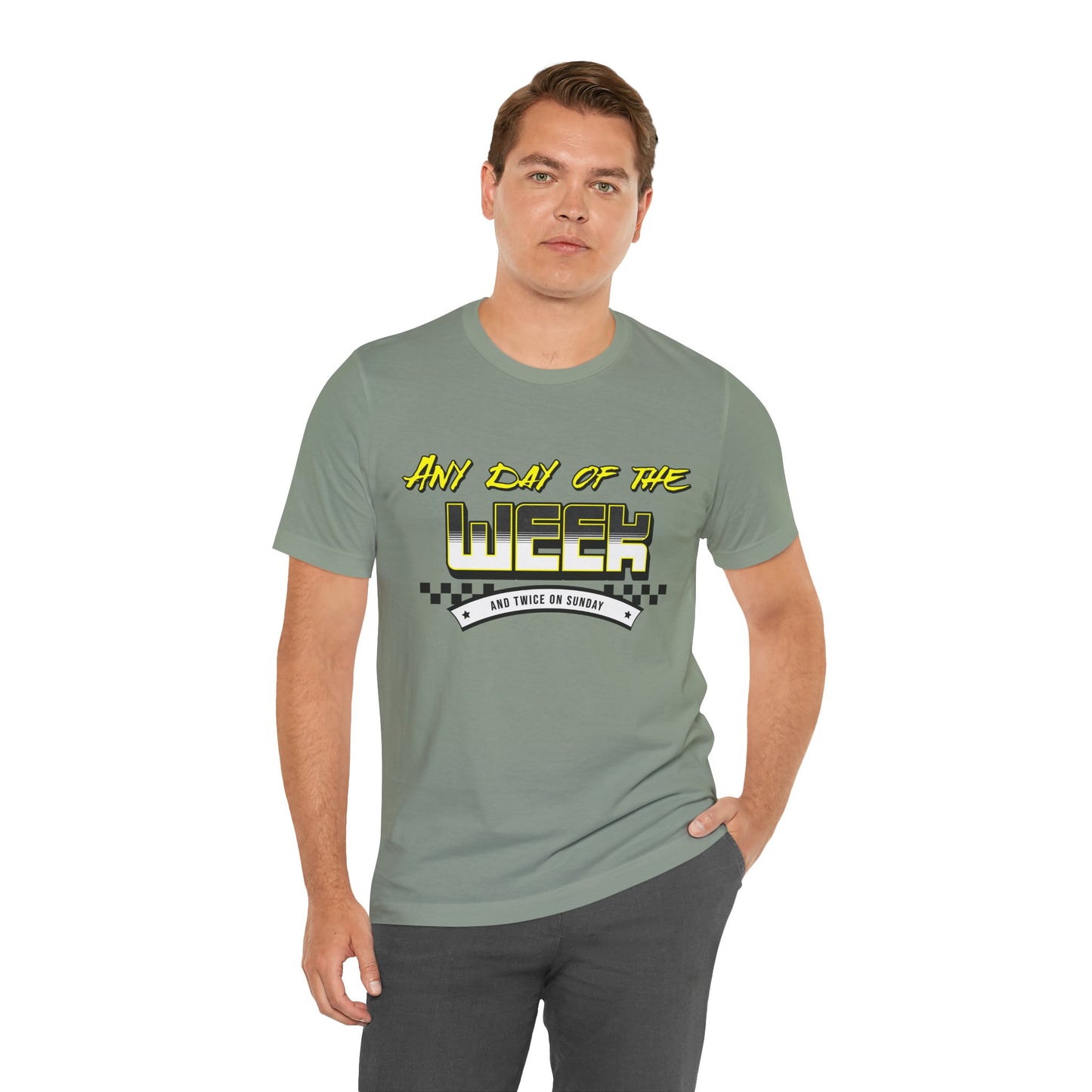 Sunday Vibes T-Shirt mit „Jeder Tag der Woche und zweimal an einem Sonntag“