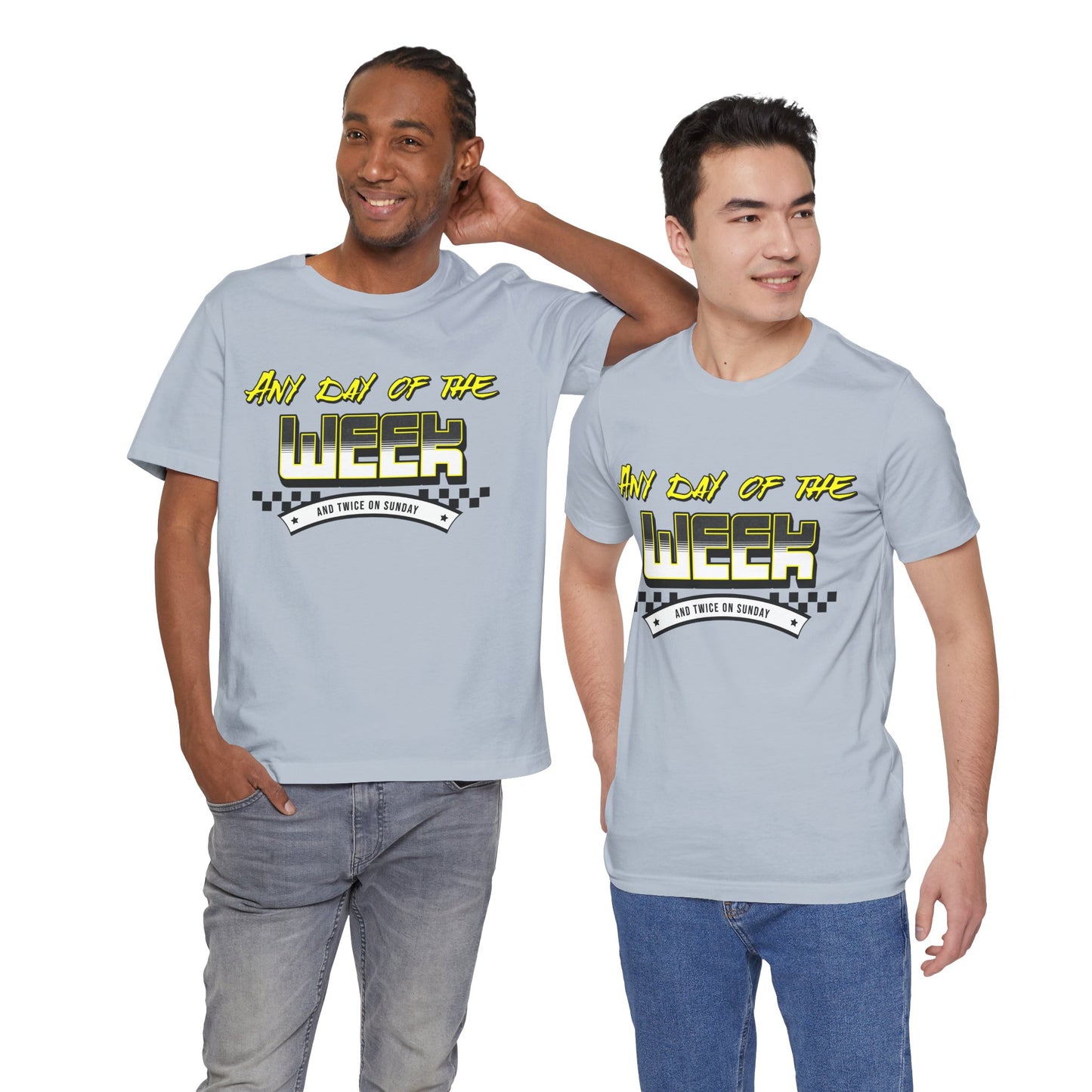 Sunday Vibes T-Shirt mit „Jeder Tag der Woche und zweimal an einem Sonntag“