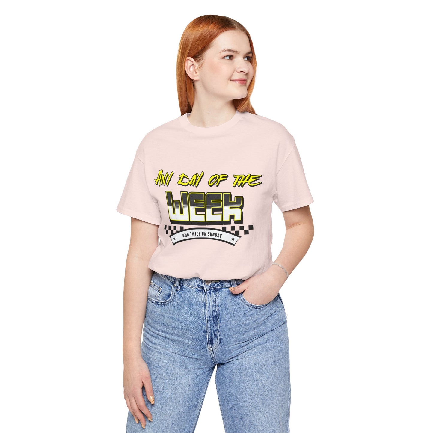 Sunday Vibes T-Shirt mit „Jeder Tag der Woche und zweimal an einem Sonntag“