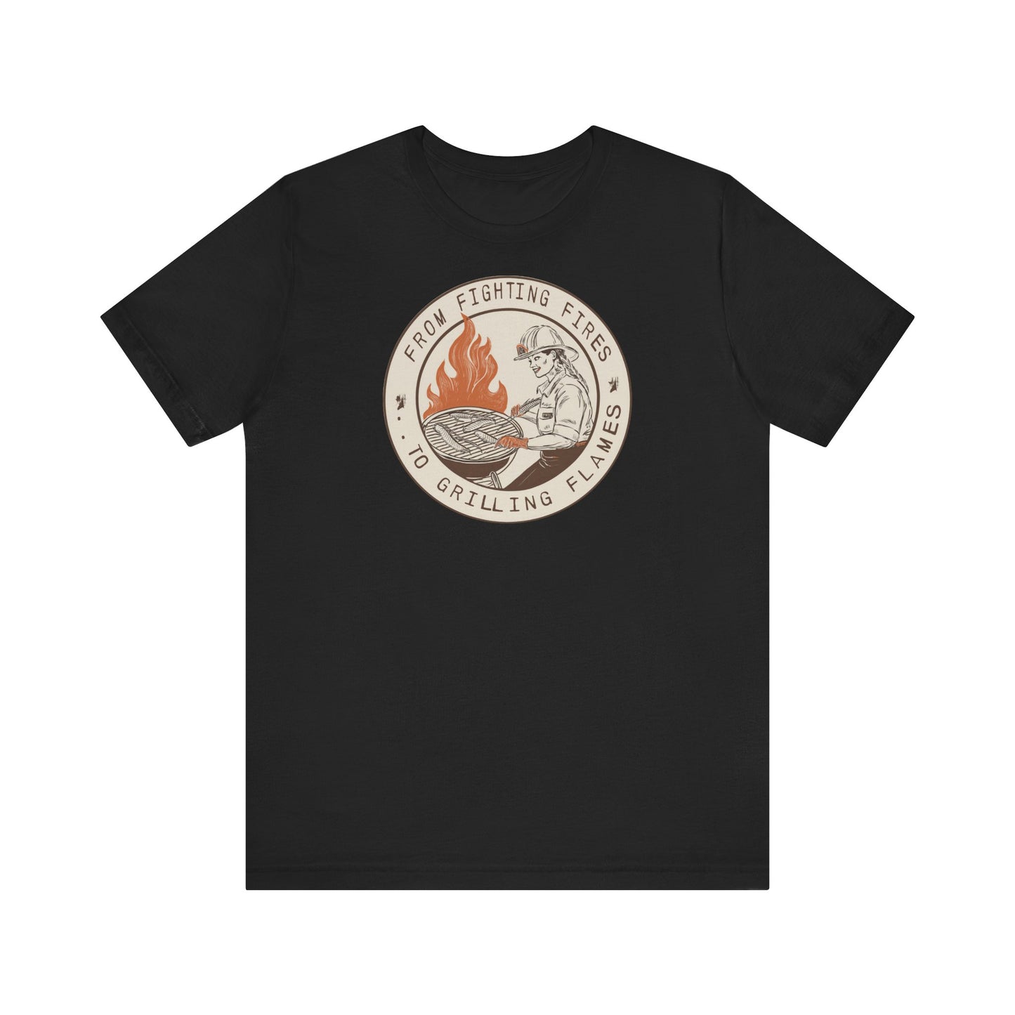 T-shirt à manches courtes Firefighter Grilling – De la lutte contre les incendies aux flammes des grillades