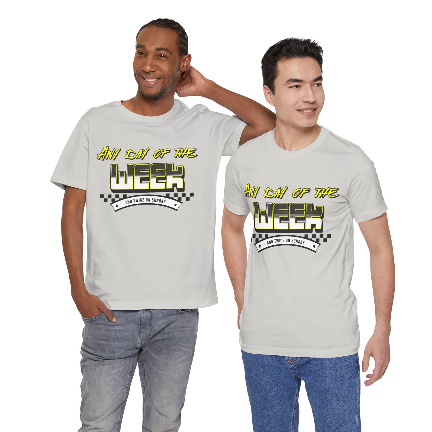 Sunday Vibes T-Shirt mit „Jeder Tag der Woche und zweimal an einem Sonntag“