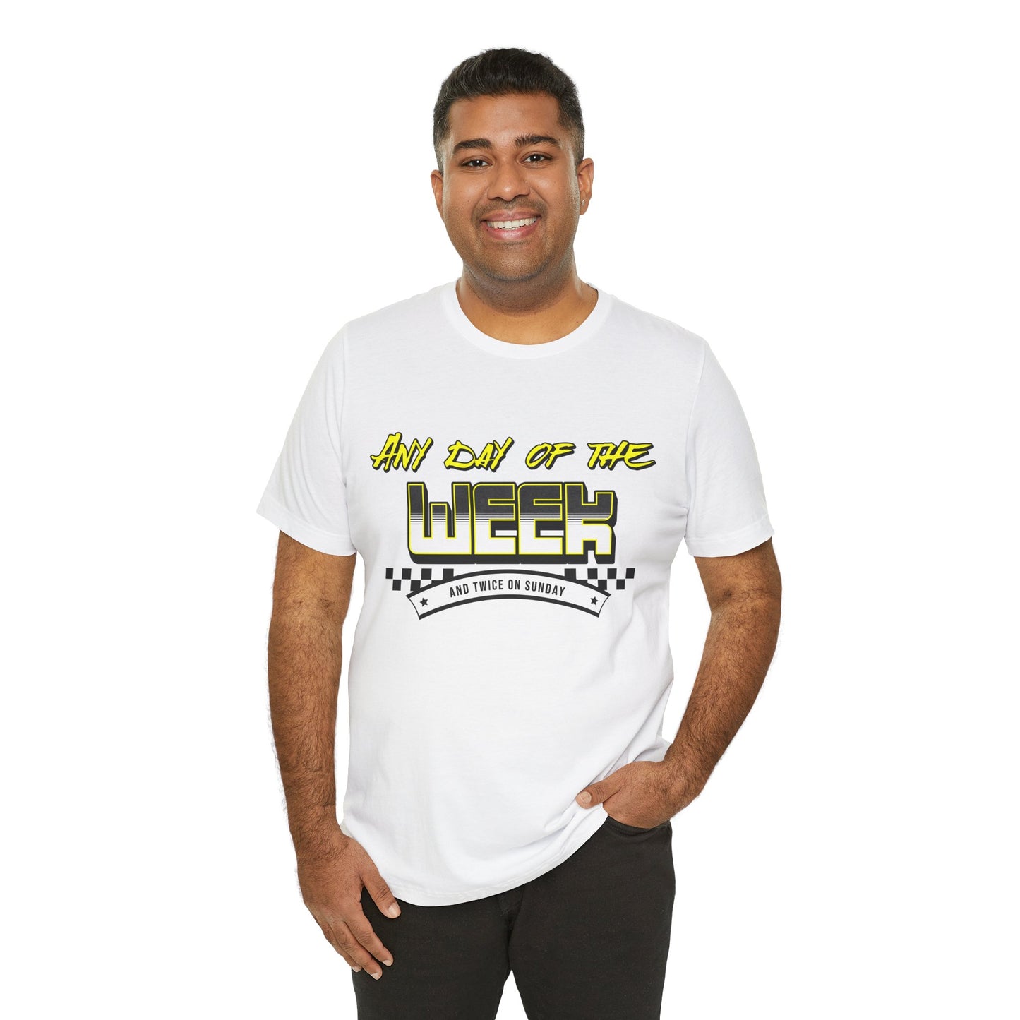 Sunday Vibes T-Shirt mit „Jeder Tag der Woche und zweimal an einem Sonntag“