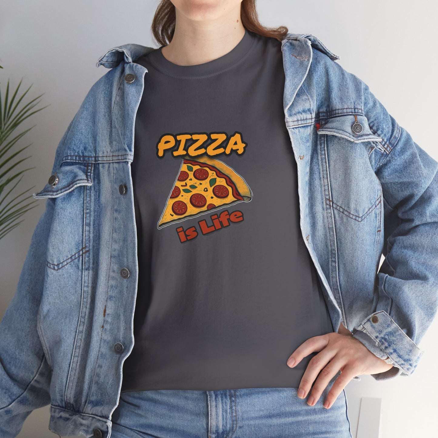 Pizza is Life Unisex-T-Shirt aus schwerer Baumwolle – lustiges und bequemes T-Shirt für Feinschmecker