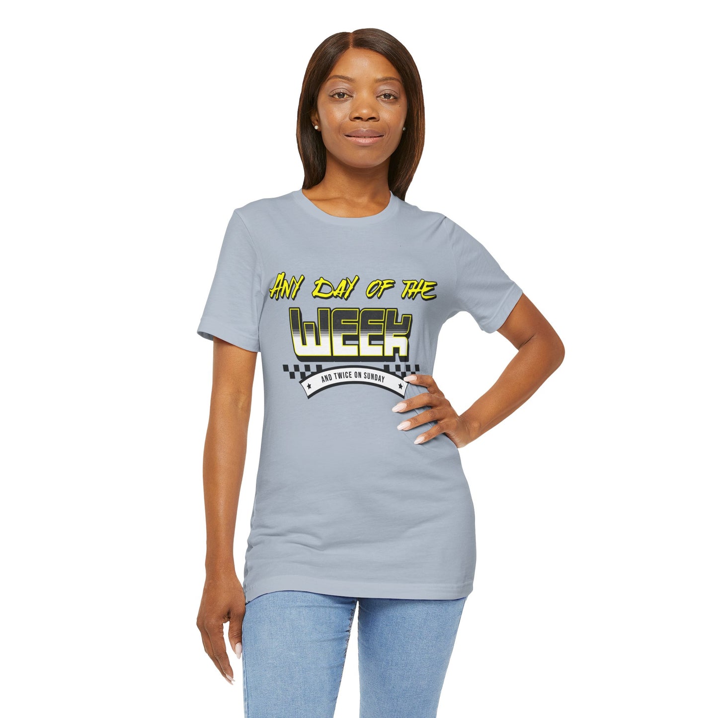Sunday Vibes T-Shirt mit „Jeder Tag der Woche und zweimal an einem Sonntag“