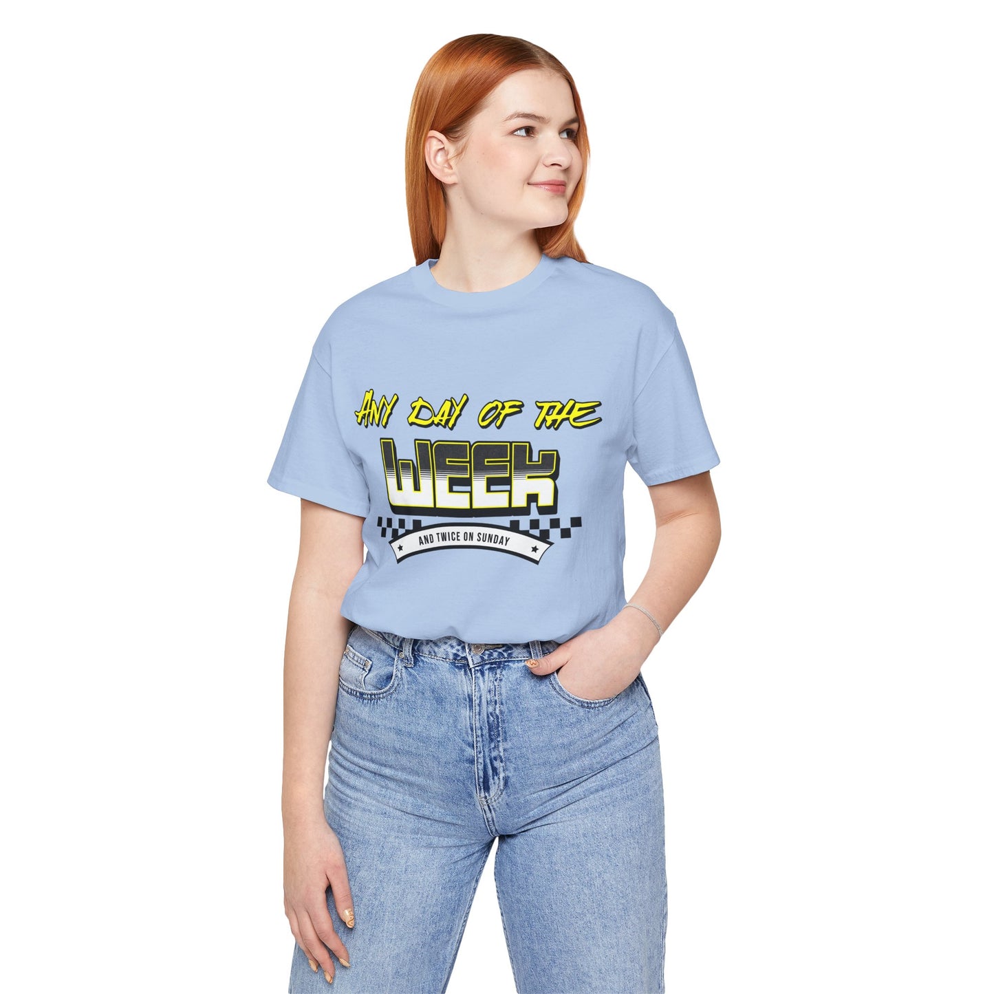 Sunday Vibes T-Shirt mit „Jeder Tag der Woche und zweimal an einem Sonntag“
