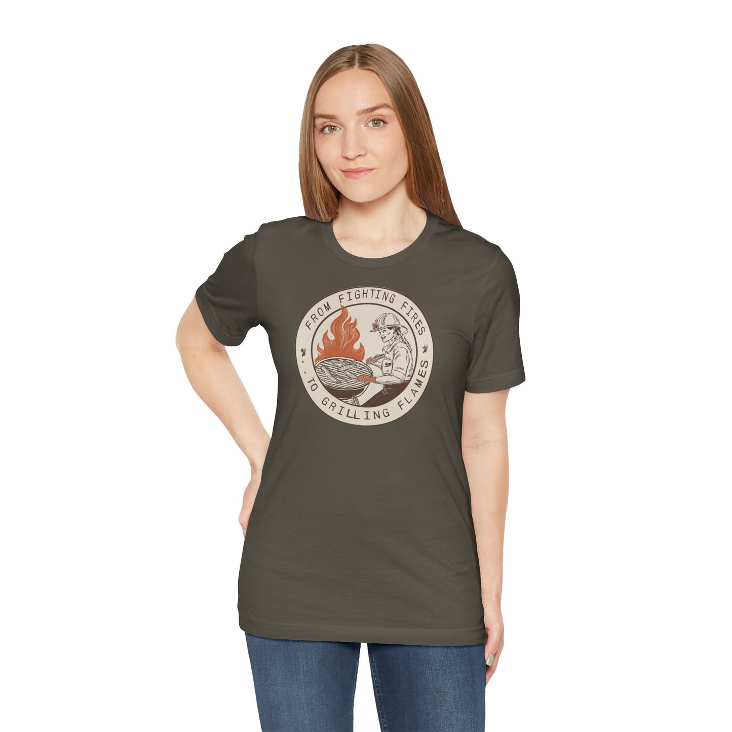 T-shirt à manches courtes Firefighter Grilling – De la lutte contre les incendies aux flammes des grillades