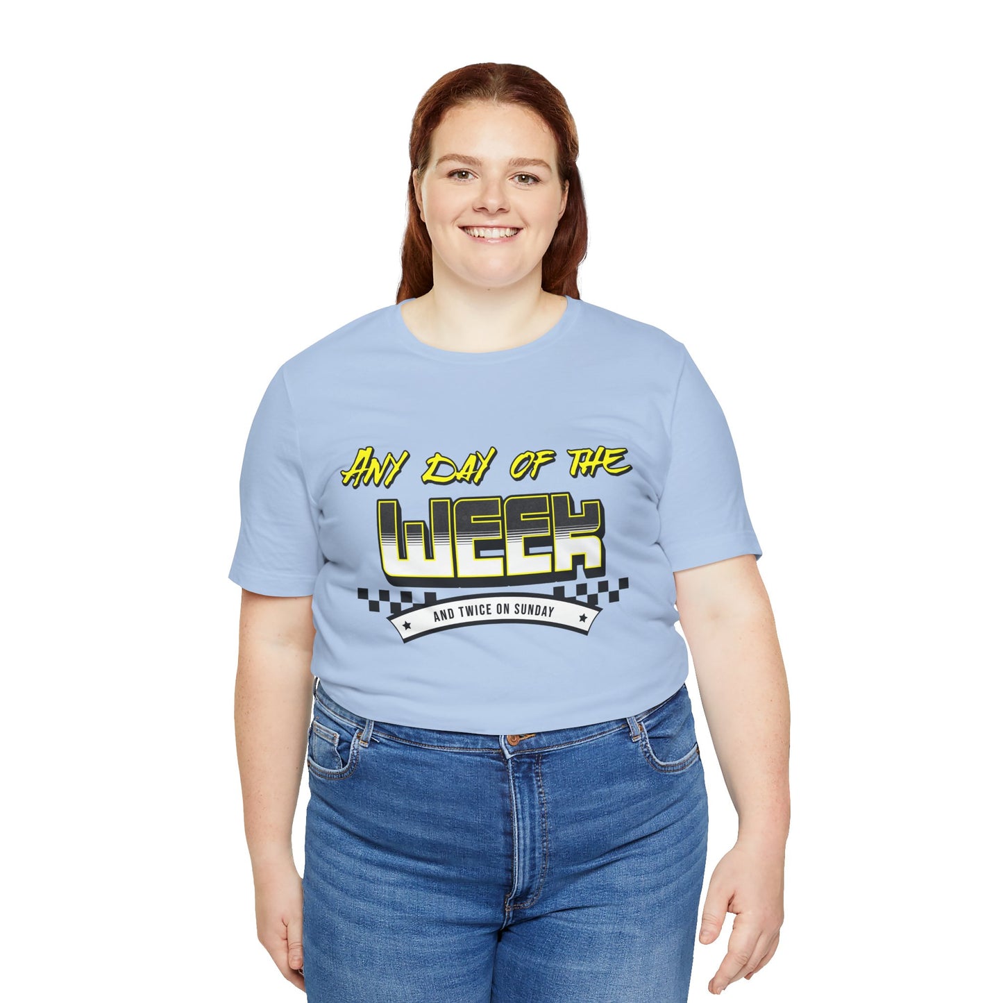 Sunday Vibes T-Shirt mit „Jeder Tag der Woche und zweimal an einem Sonntag“