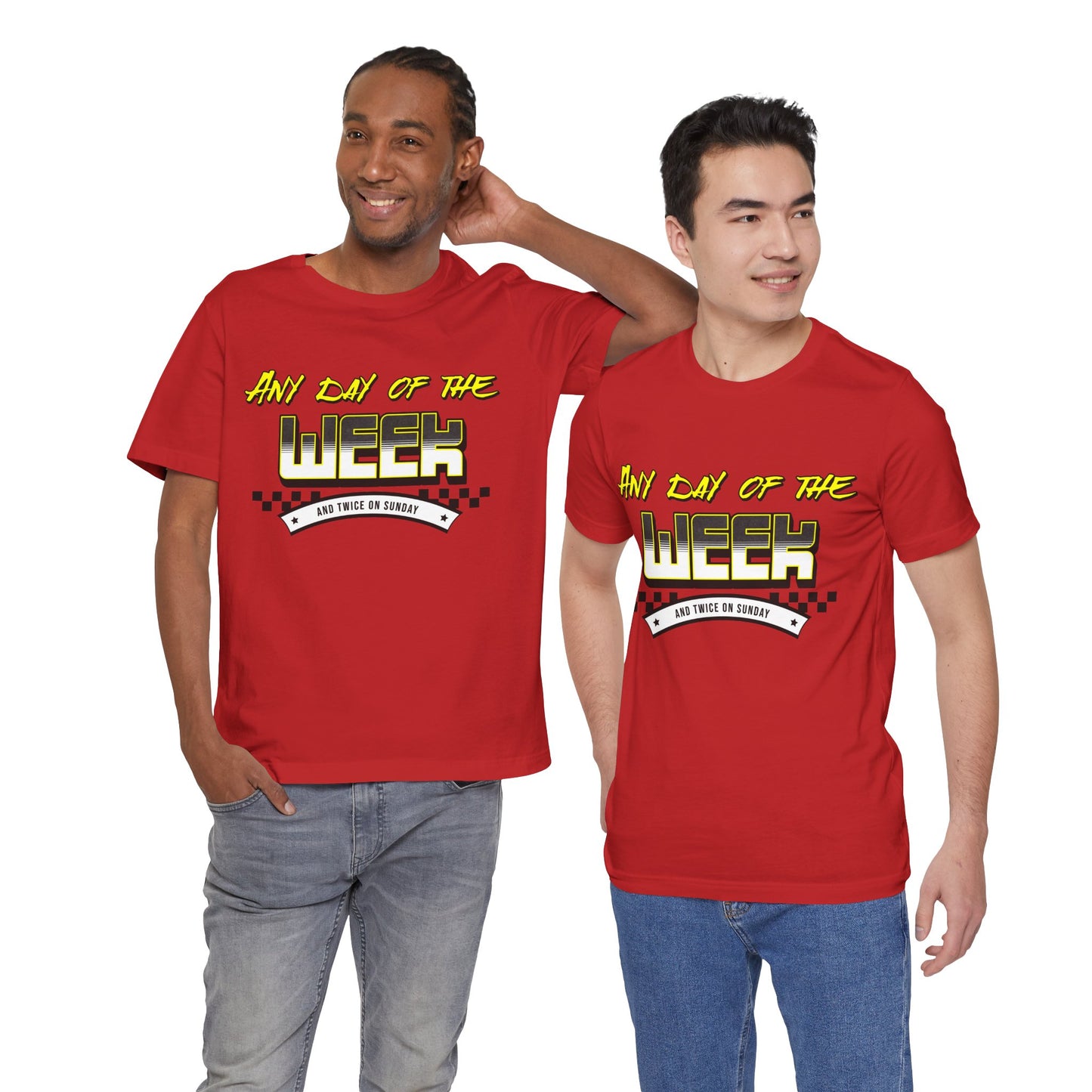 Sunday Vibes T-Shirt mit „Jeder Tag der Woche und zweimal an einem Sonntag“