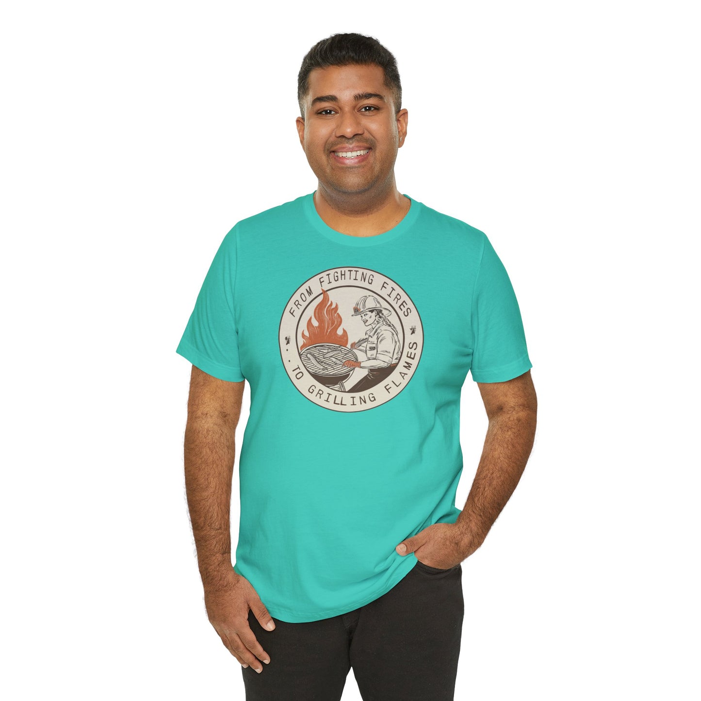 T-shirt à manches courtes Firefighter Grilling – De la lutte contre les incendies aux flammes des grillades