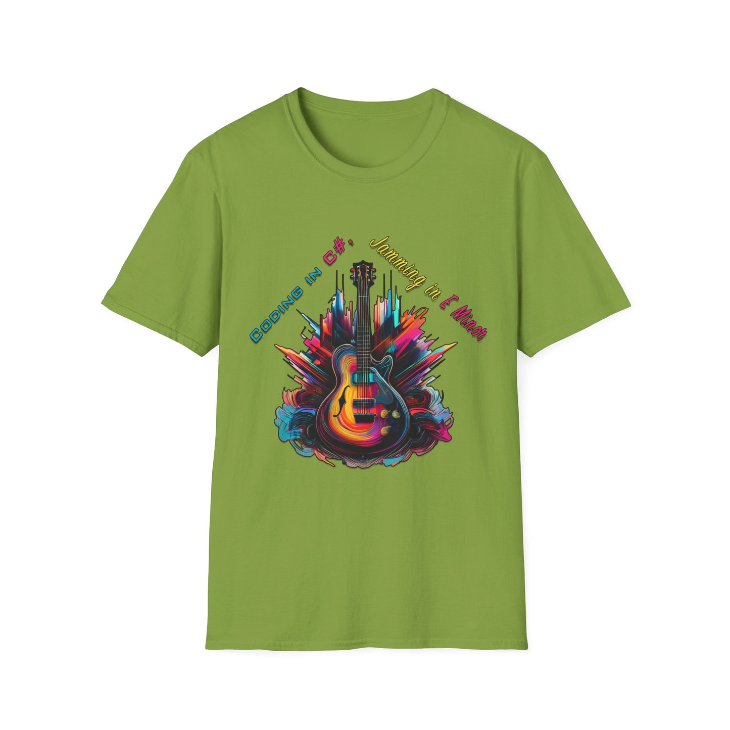 Unisex-T-Shirt für Musikliebhaber mit Gitarre – Coding in C#, Jamming in E-Moll-Design