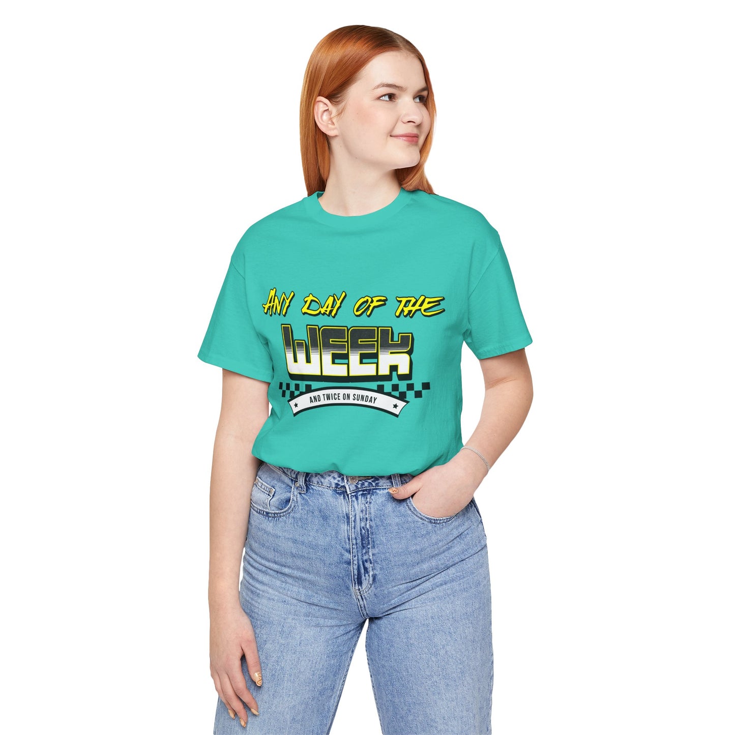Sunday Vibes T-Shirt mit „Jeder Tag der Woche und zweimal an einem Sonntag“