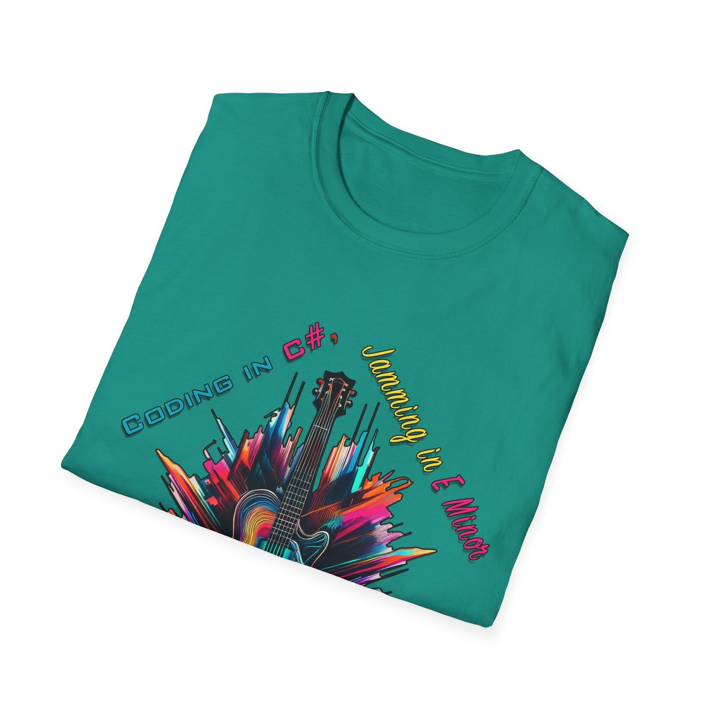Unisex-T-Shirt für Musikliebhaber mit Gitarre – Coding in C#, Jamming in E-Moll-Design