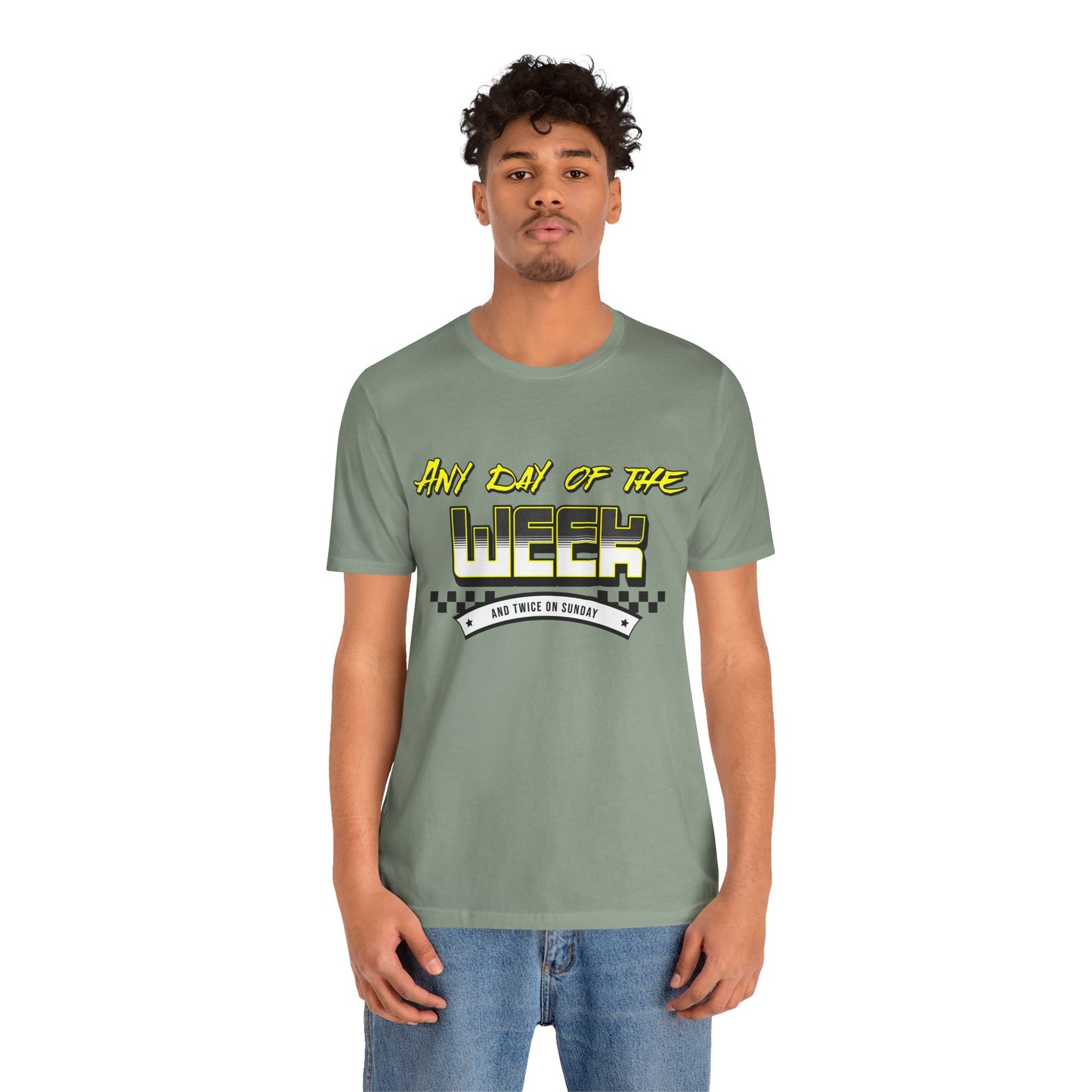 Sunday Vibes T-Shirt mit „Jeder Tag der Woche und zweimal an einem Sonntag“
