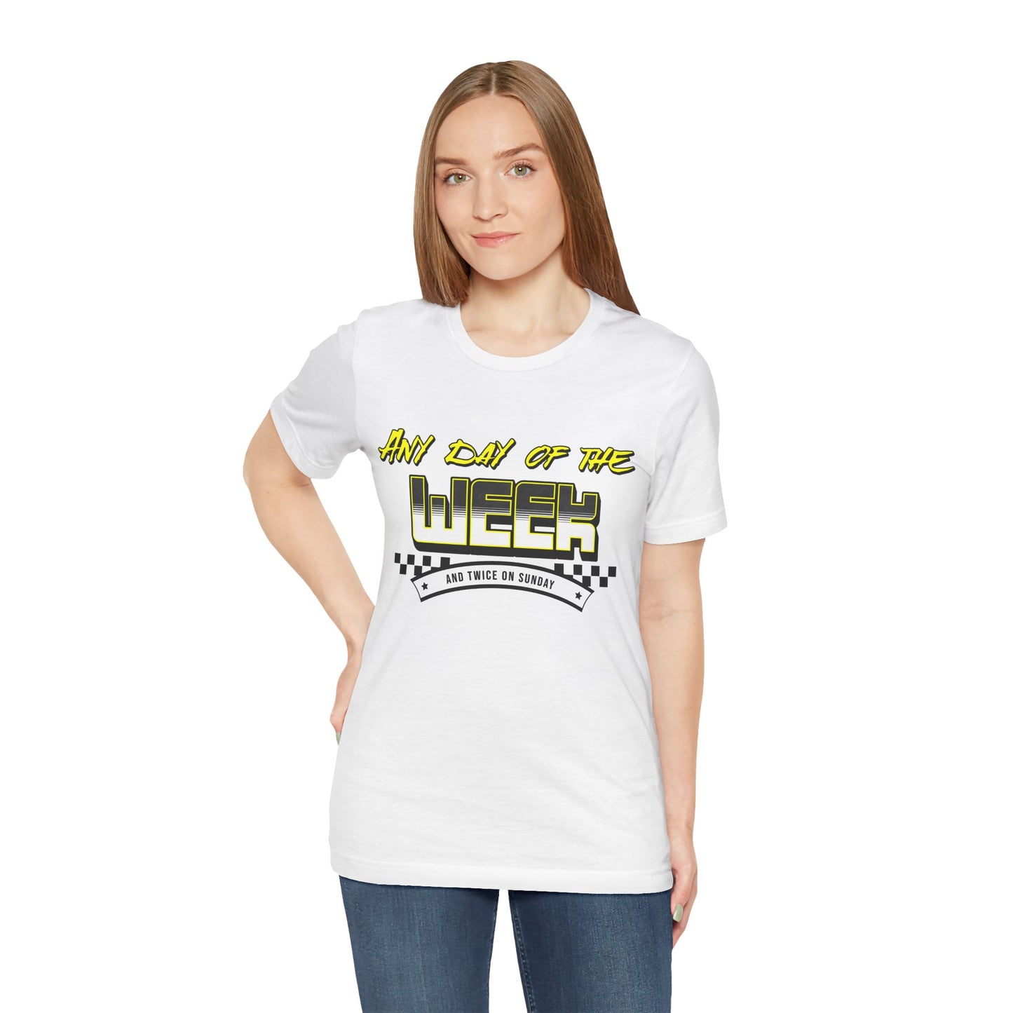 Sunday Vibes T-Shirt mit „Jeder Tag der Woche und zweimal an einem Sonntag“