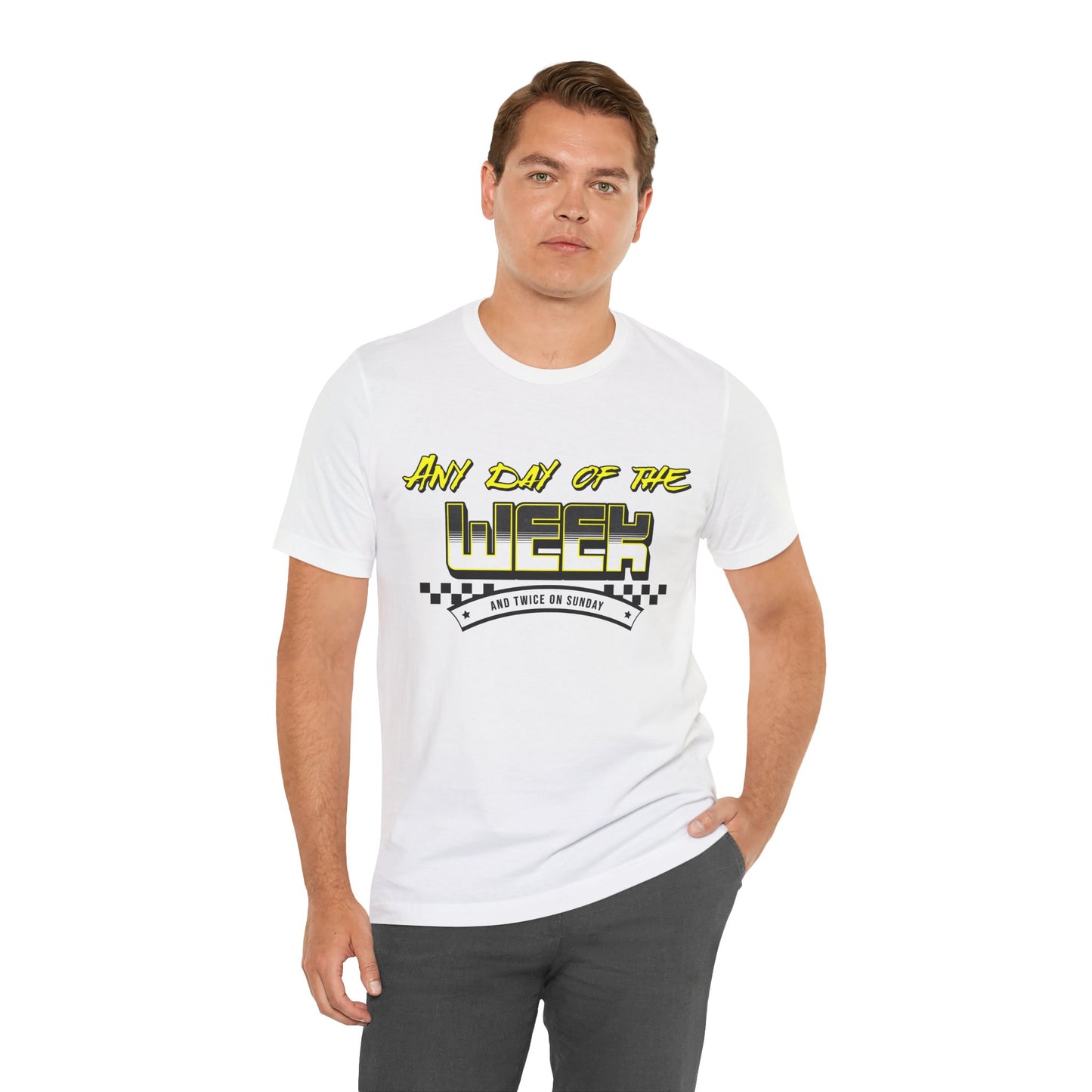 Sunday Vibes T-Shirt mit „Jeder Tag der Woche und zweimal an einem Sonntag“