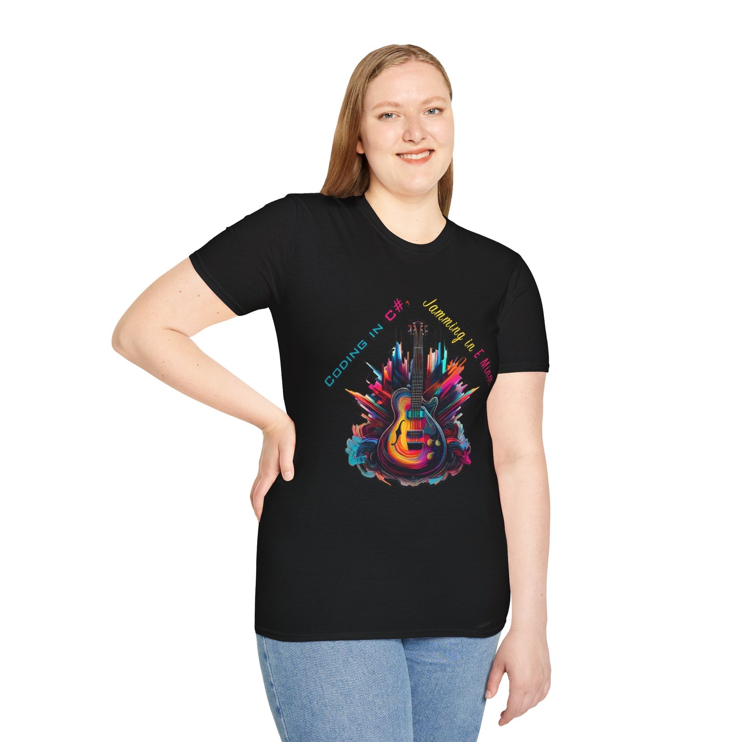 Unisex-T-Shirt für Musikliebhaber mit Gitarre – Coding in C#, Jamming in E-Moll-Design