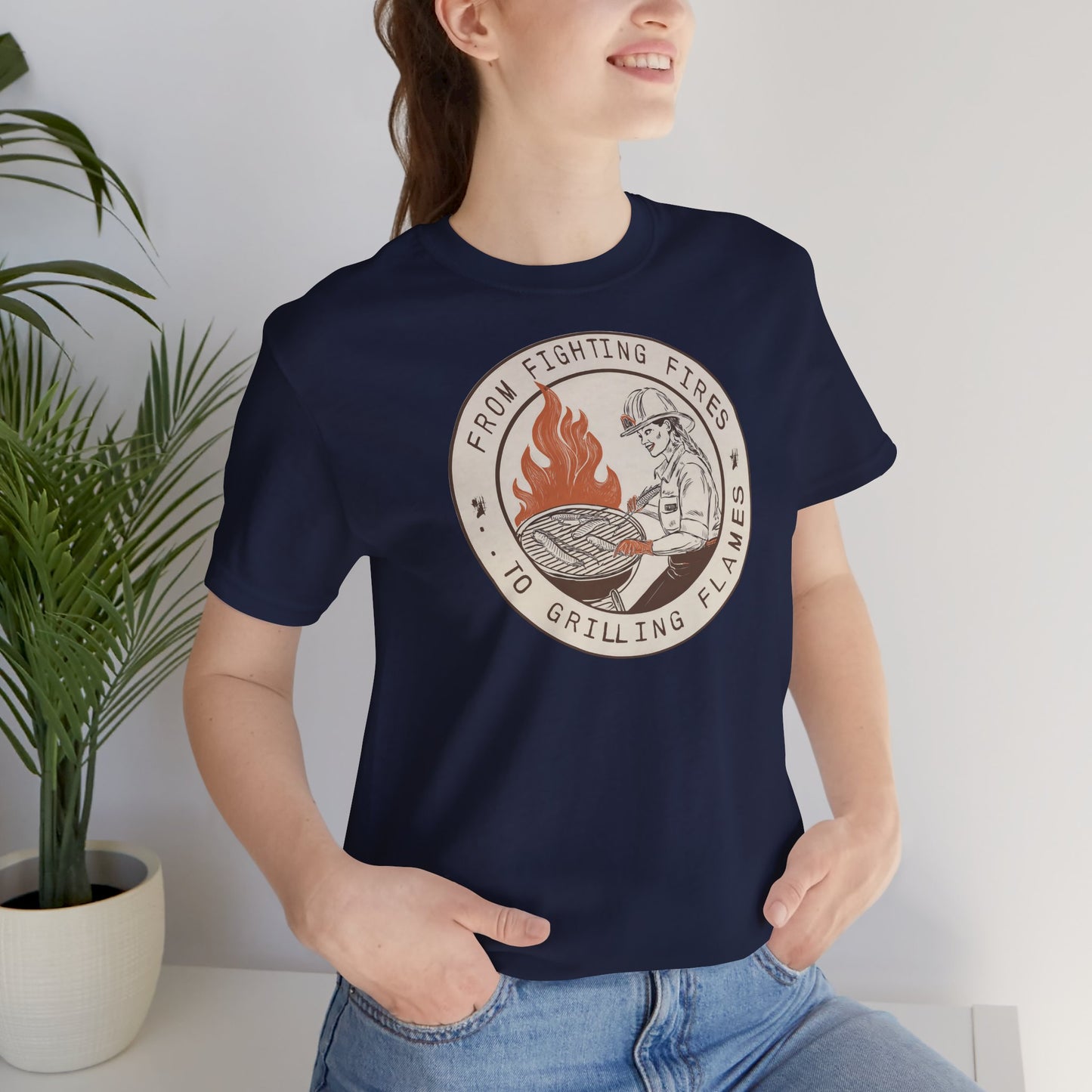 T-shirt à manches courtes Firefighter Grilling – De la lutte contre les incendies aux flammes des grillades
