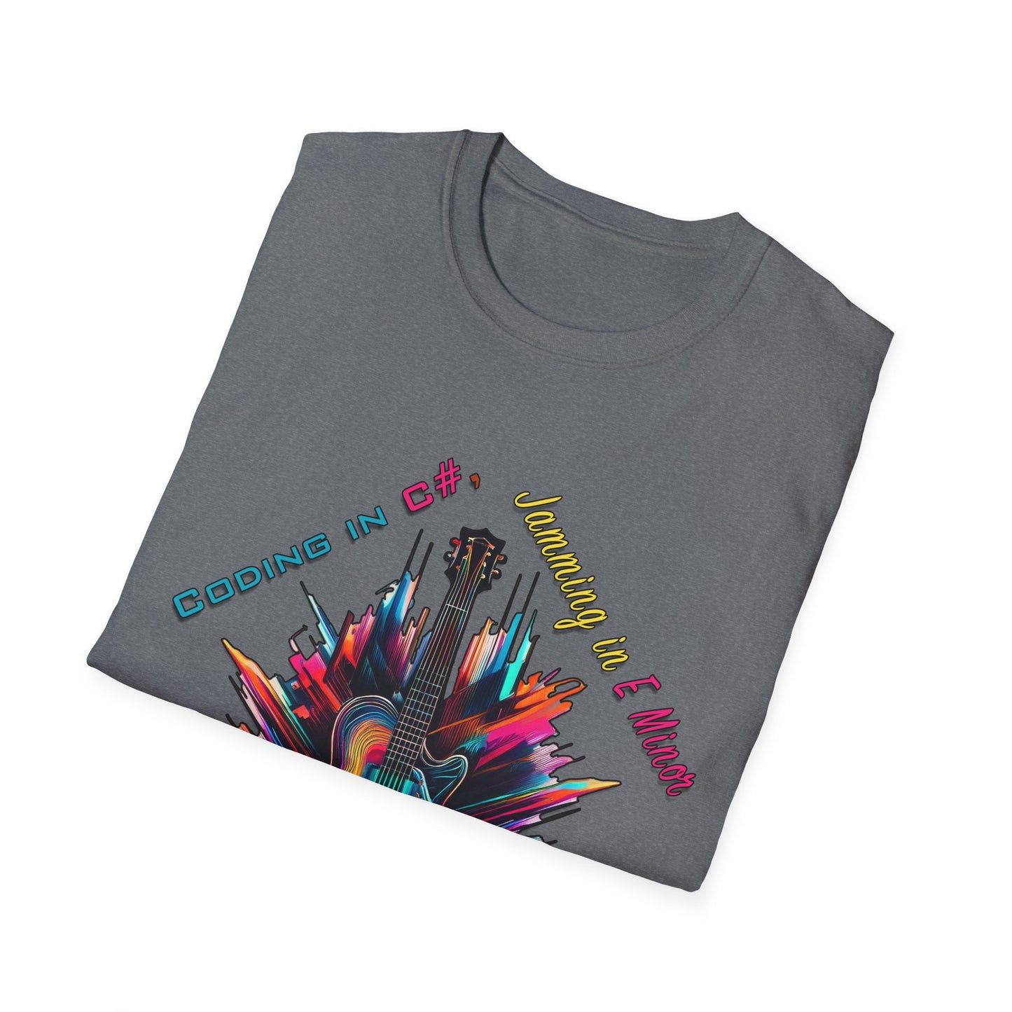 Unisex-T-Shirt für Musikliebhaber mit Gitarre – Coding in C#, Jamming in E-Moll-Design