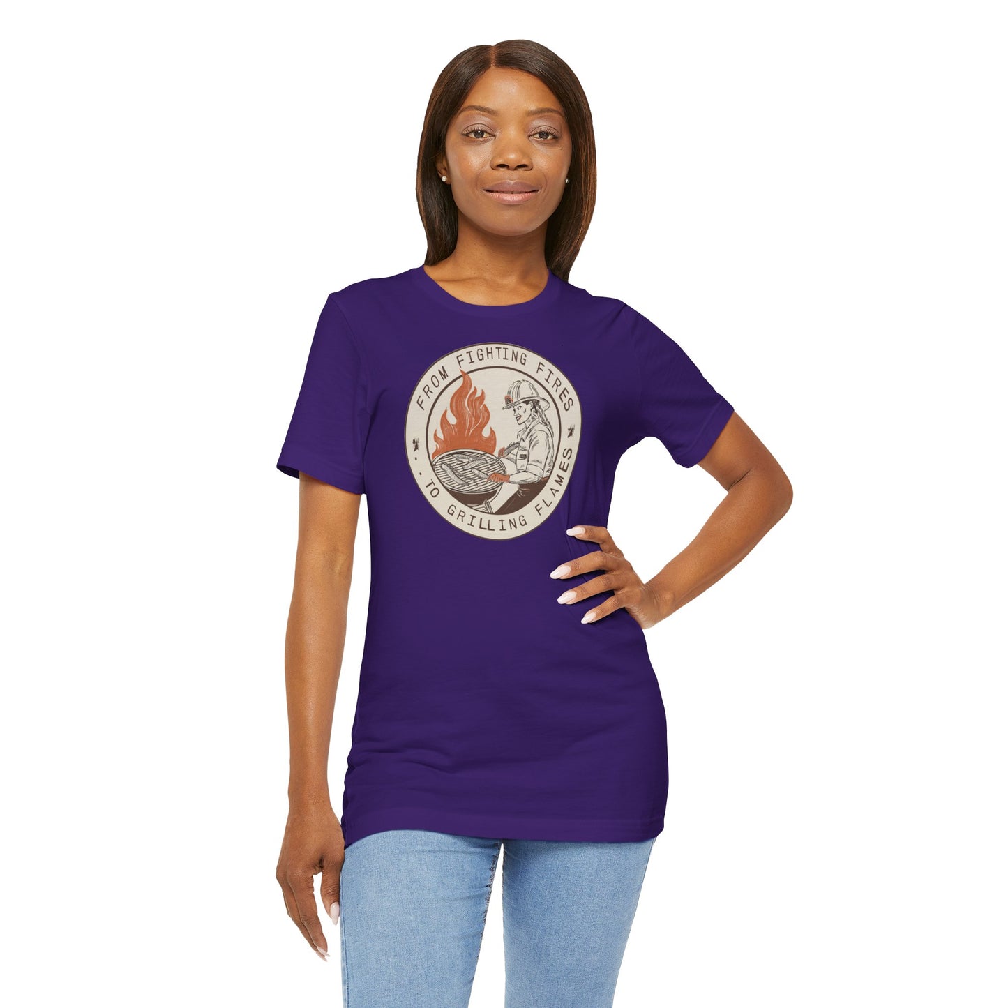 T-shirt à manches courtes Firefighter Grilling – De la lutte contre les incendies aux flammes des grillades