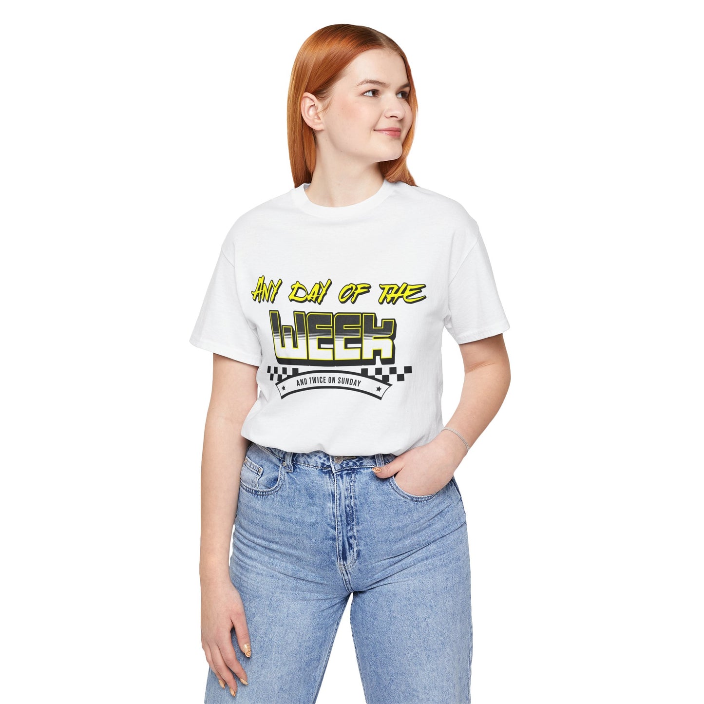 Sunday Vibes T-Shirt mit „Jeder Tag der Woche und zweimal an einem Sonntag“