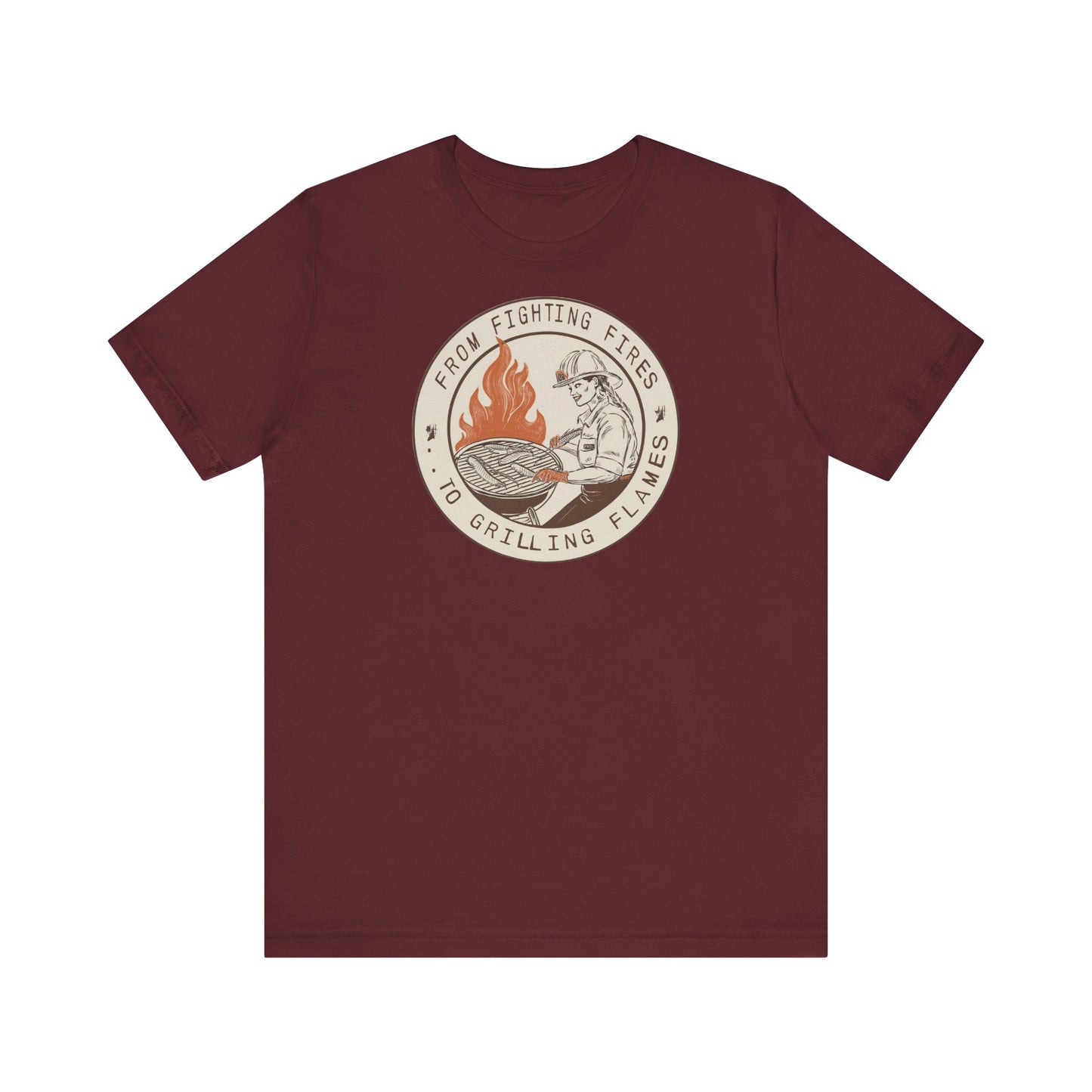 T-shirt à manches courtes Firefighter Grilling – De la lutte contre les incendies aux flammes des grillades
