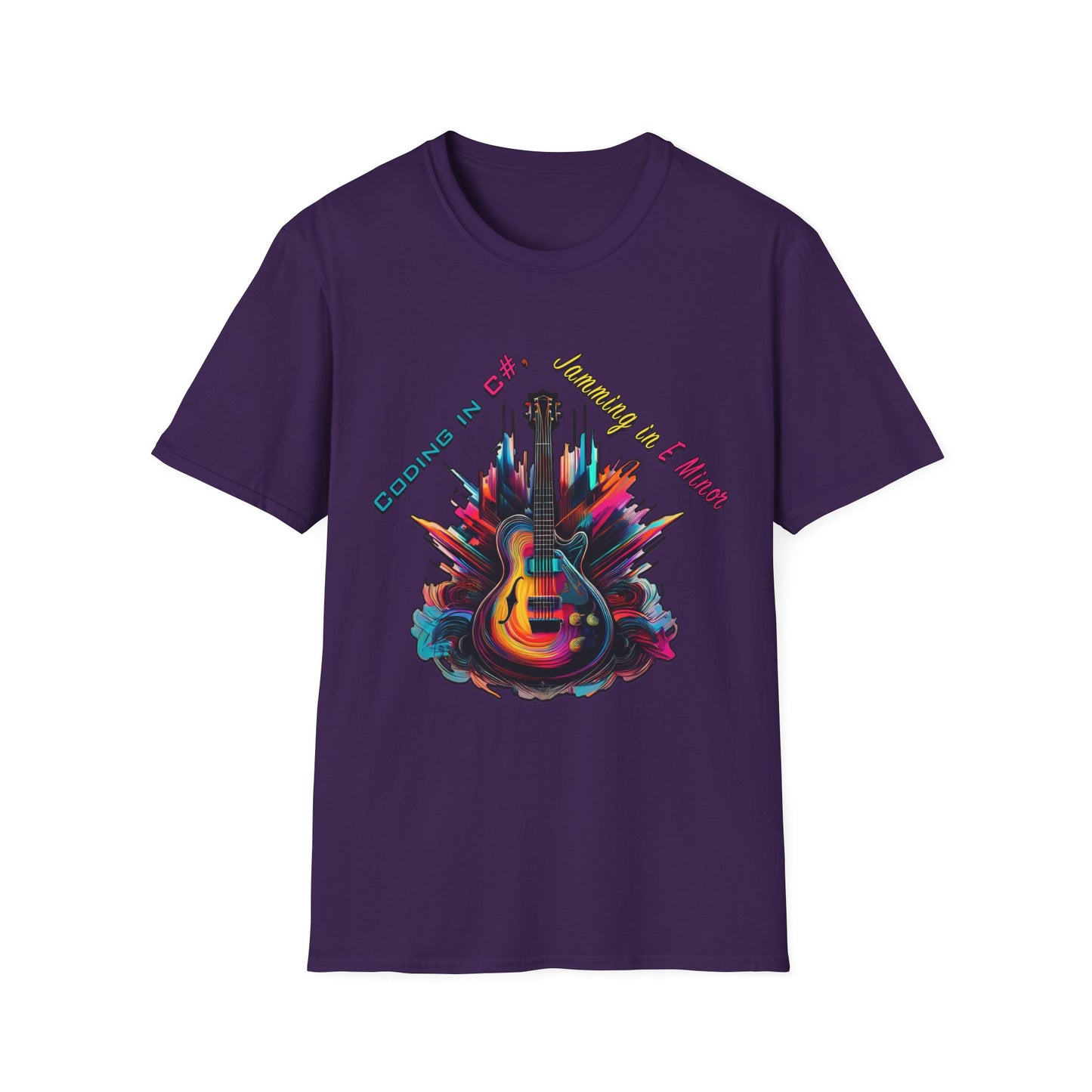 Unisex-T-Shirt für Musikliebhaber mit Gitarre – Coding in C#, Jamming in E-Moll-Design