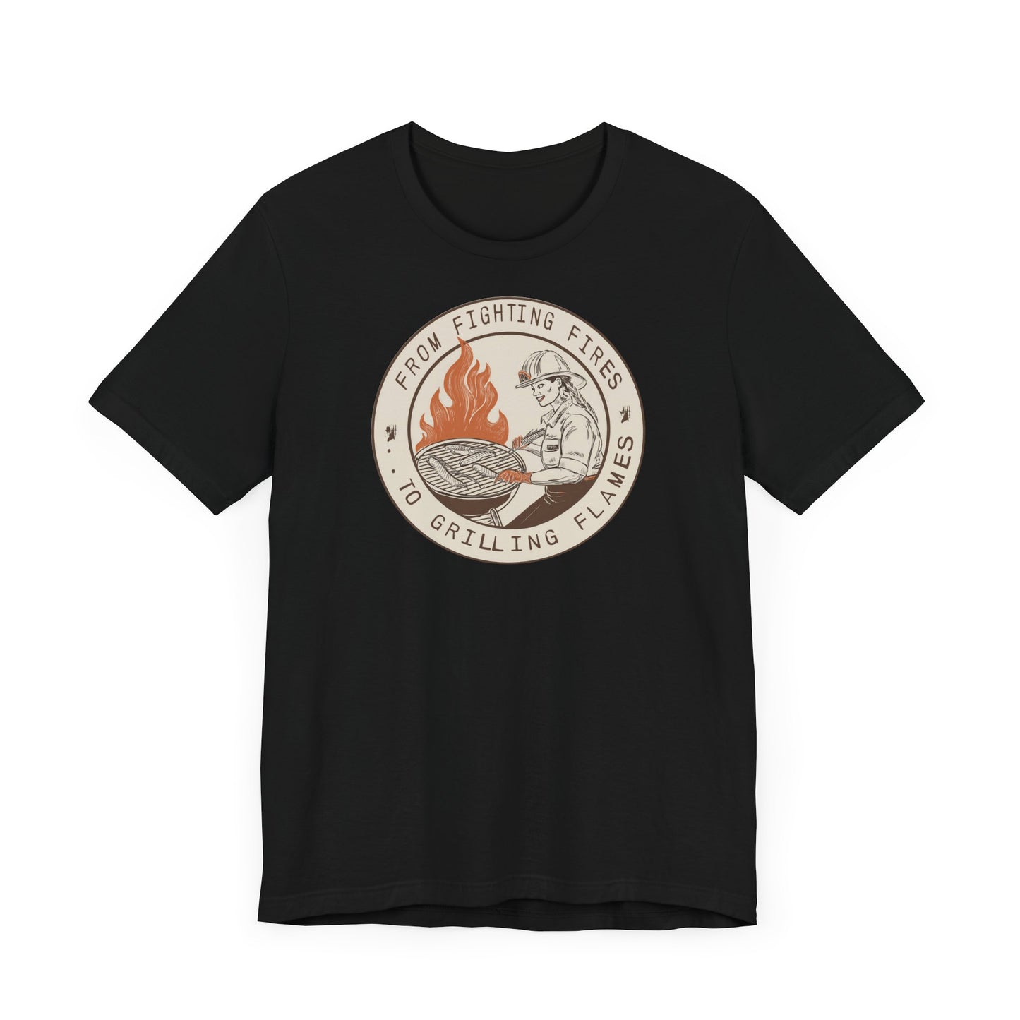 T-shirt à manches courtes Firefighter Grilling – De la lutte contre les incendies aux flammes des grillades