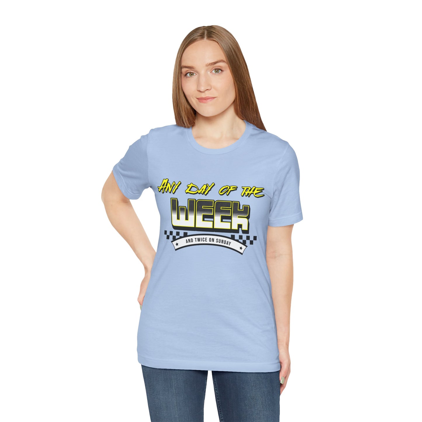 Sunday Vibes T-Shirt mit „Jeder Tag der Woche und zweimal an einem Sonntag“