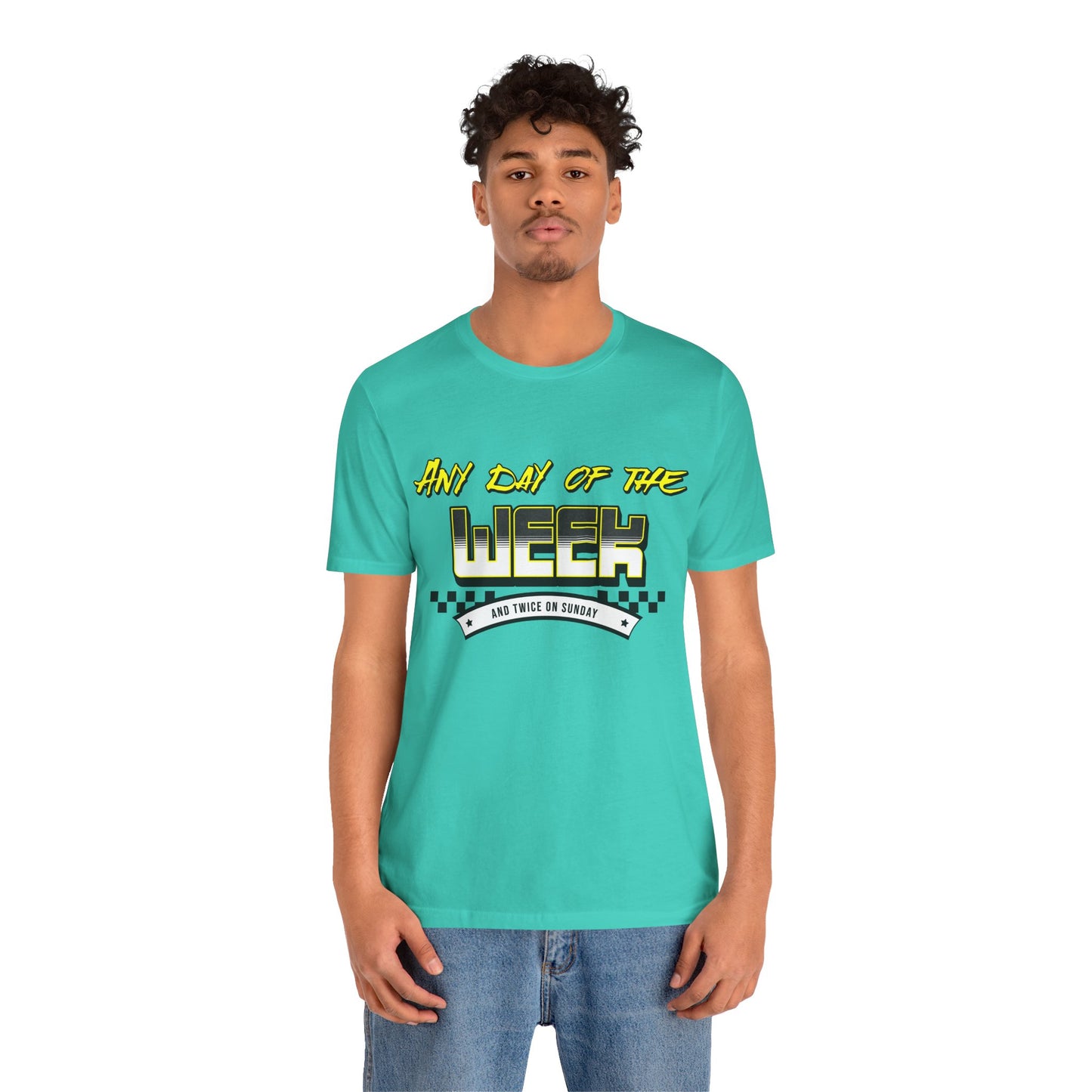 Sunday Vibes T-Shirt mit „Jeder Tag der Woche und zweimal an einem Sonntag“