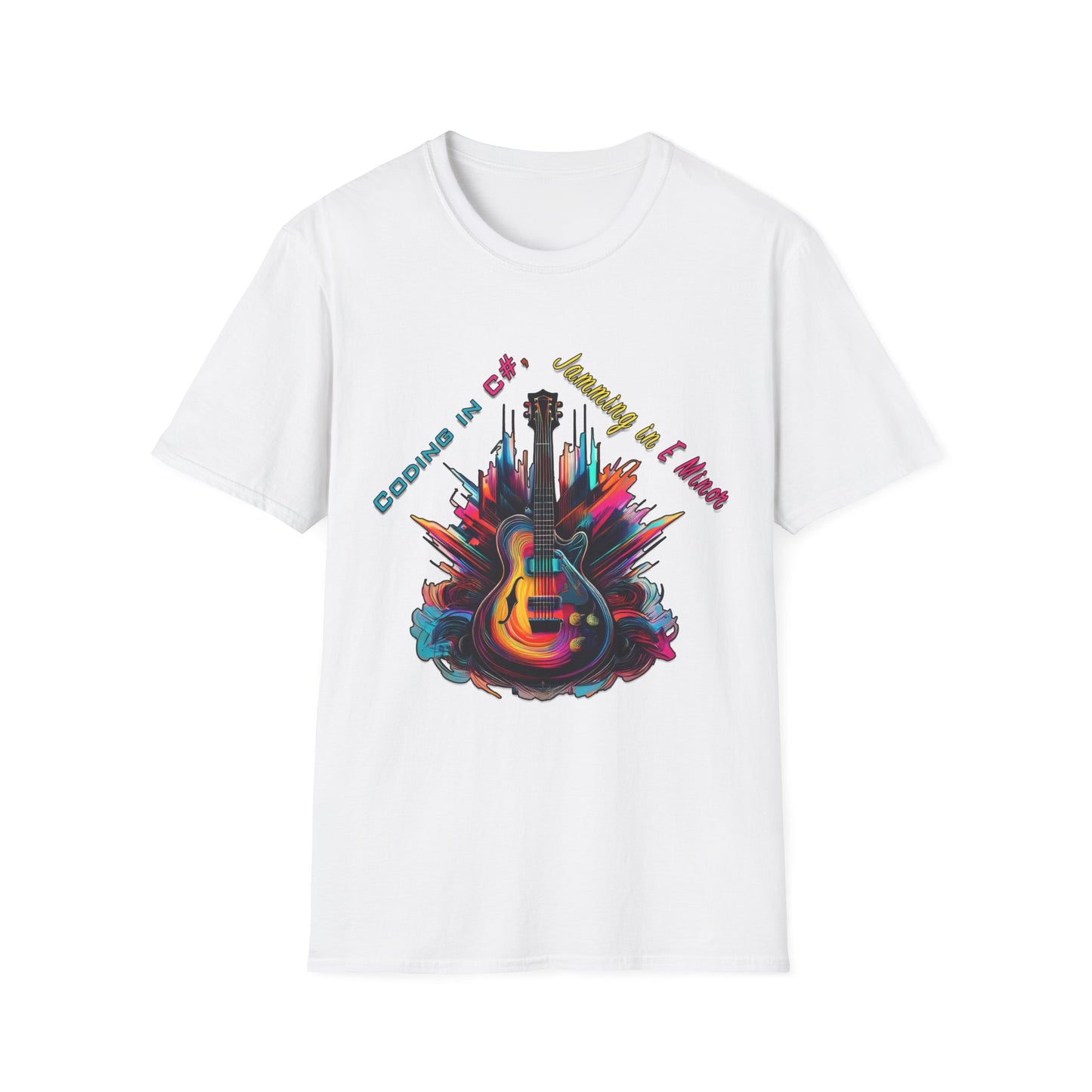 Unisex-T-Shirt für Musikliebhaber mit Gitarre – Coding in C#, Jamming in E-Moll-Design
