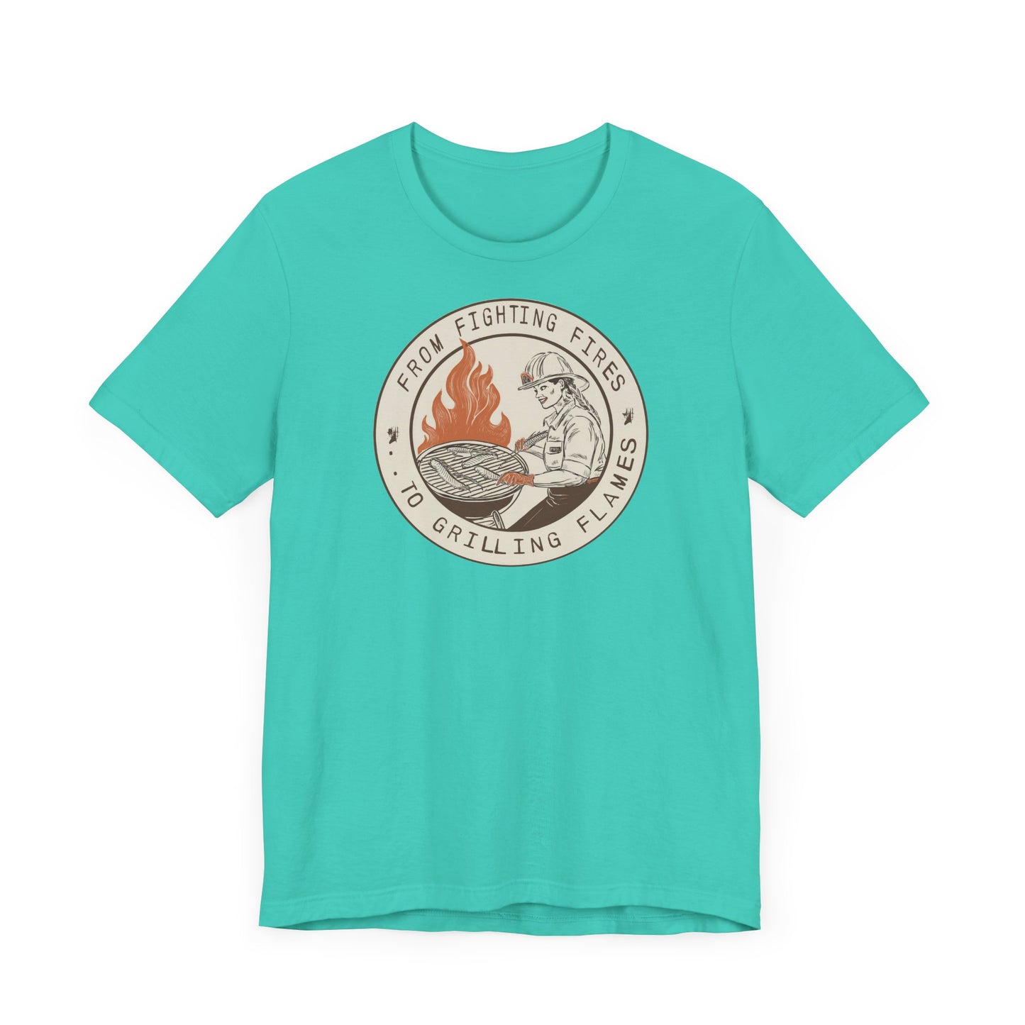 T-shirt à manches courtes Firefighter Grilling – De la lutte contre les incendies aux flammes des grillades