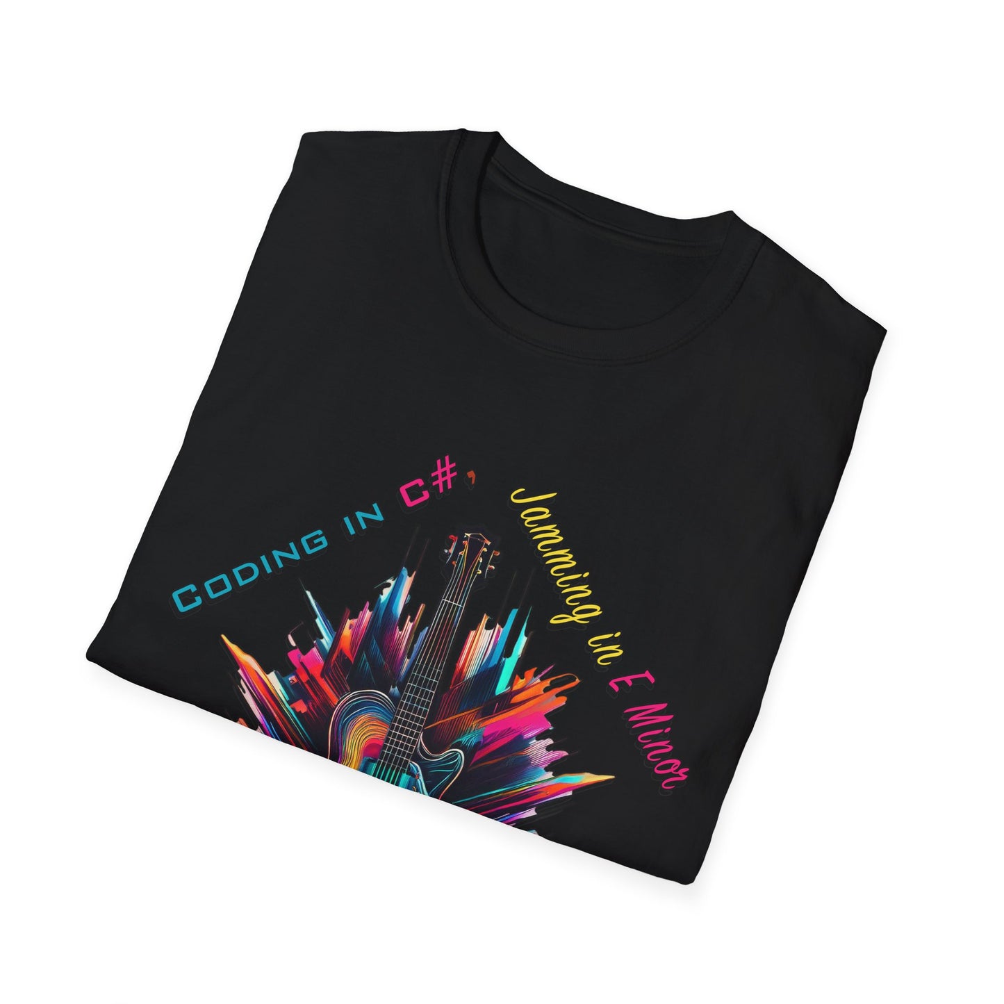 Unisex-T-Shirt für Musikliebhaber mit Gitarre – Coding in C#, Jamming in E-Moll-Design